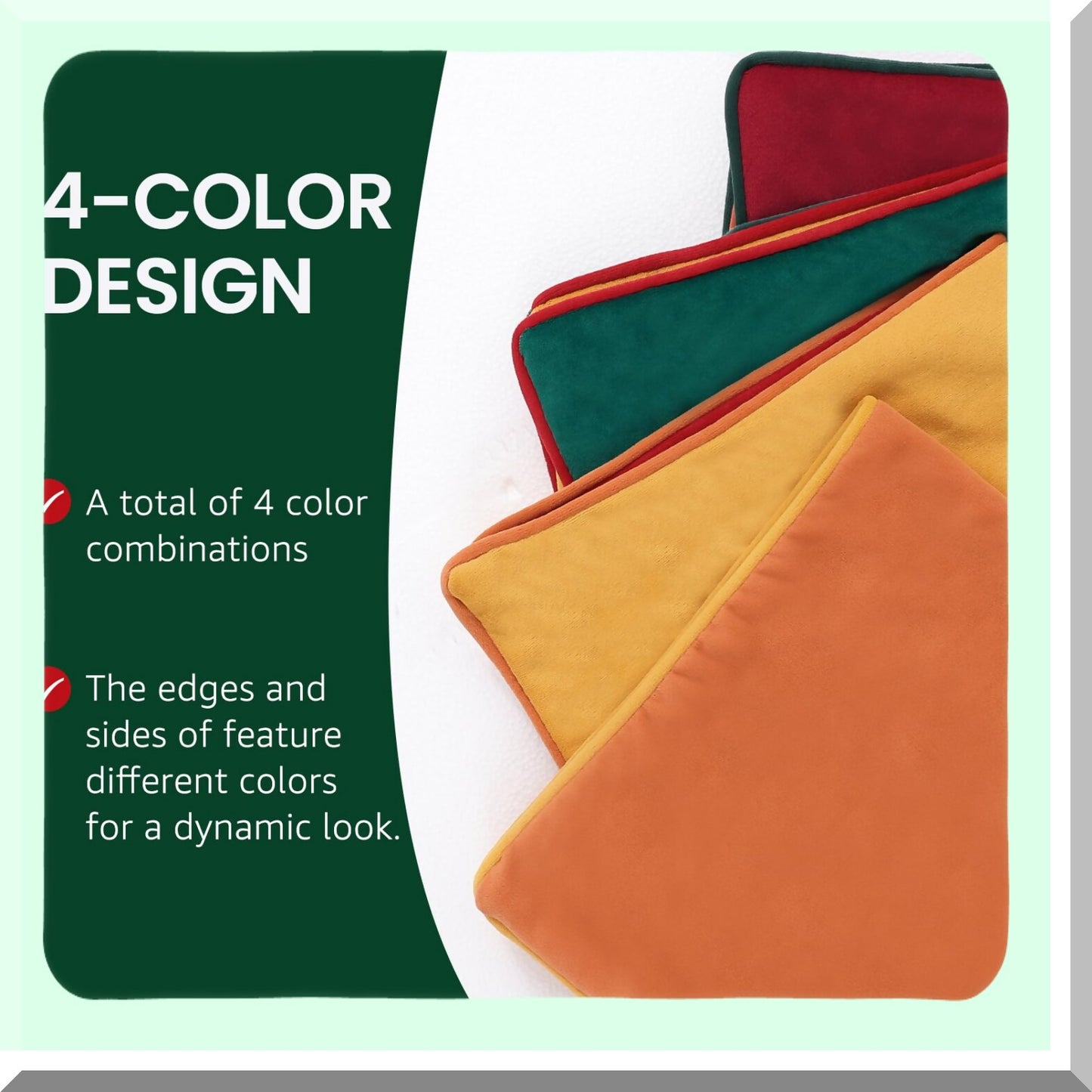 Colorful Velvet Mix & Match Pillow Covers - Set of 4, 18x18 inch, Modern Decor for Sofa Bed & Living Room, Green & Red Soft Throw Pillow Covers