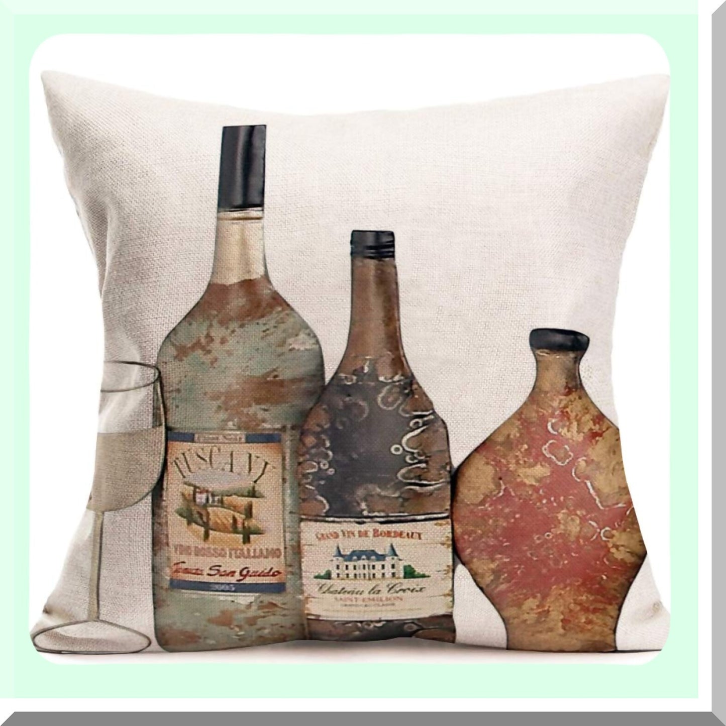 Retro Wine Barrel Cushion Cover - Vintage Red Wine Bottle & Grapes Decorative Throw Pillow - French Gourmet Tasting Accent Pillow Case for Home Sofa Chair - 18x18 Square Pillow Cover