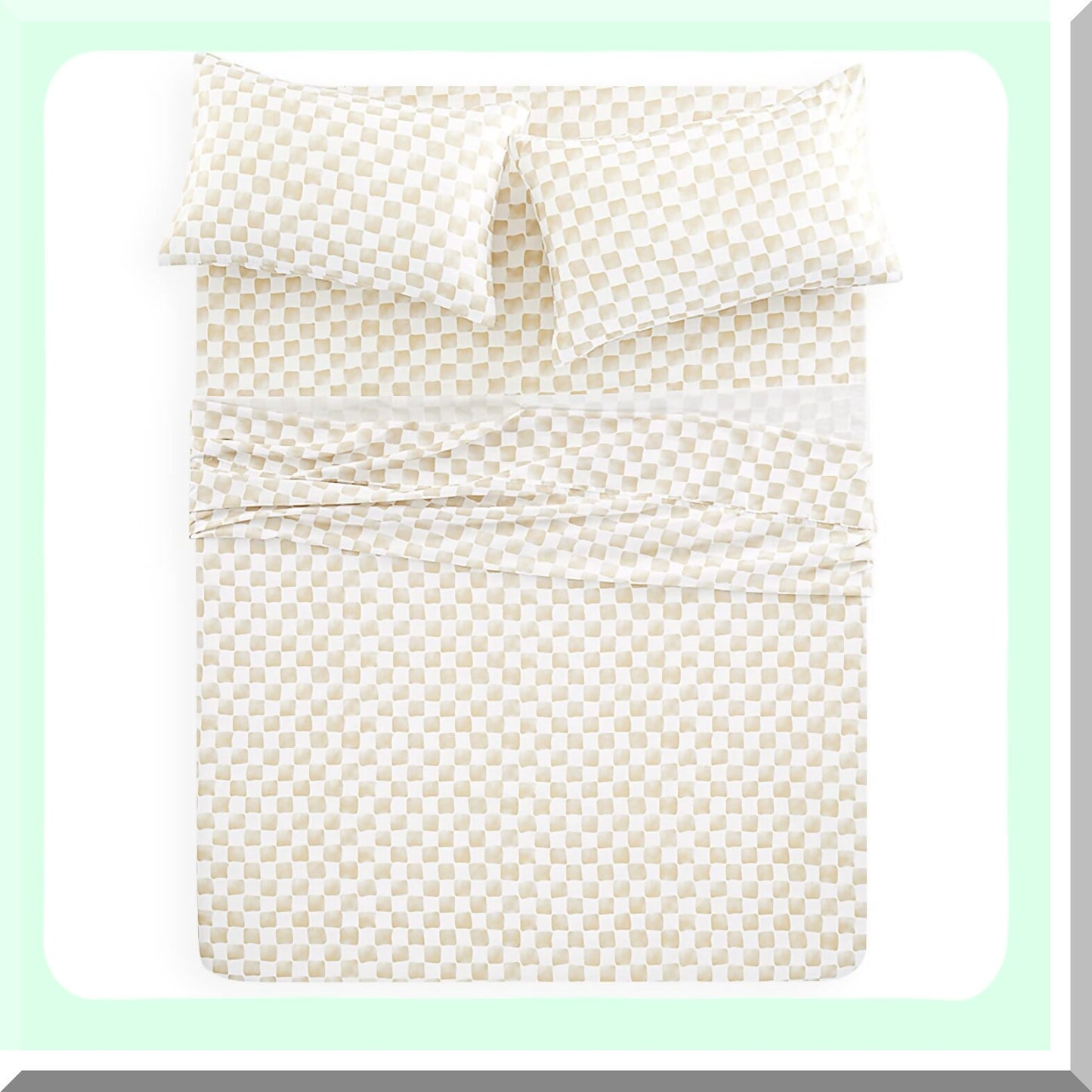 CheckerGrid Plaid Microfiber Sheet Set - Beige White Geometric Preppy Bedding - Twin Size 4pcs - Hand Drawn Pattern - Soft & Cozy - Checkered