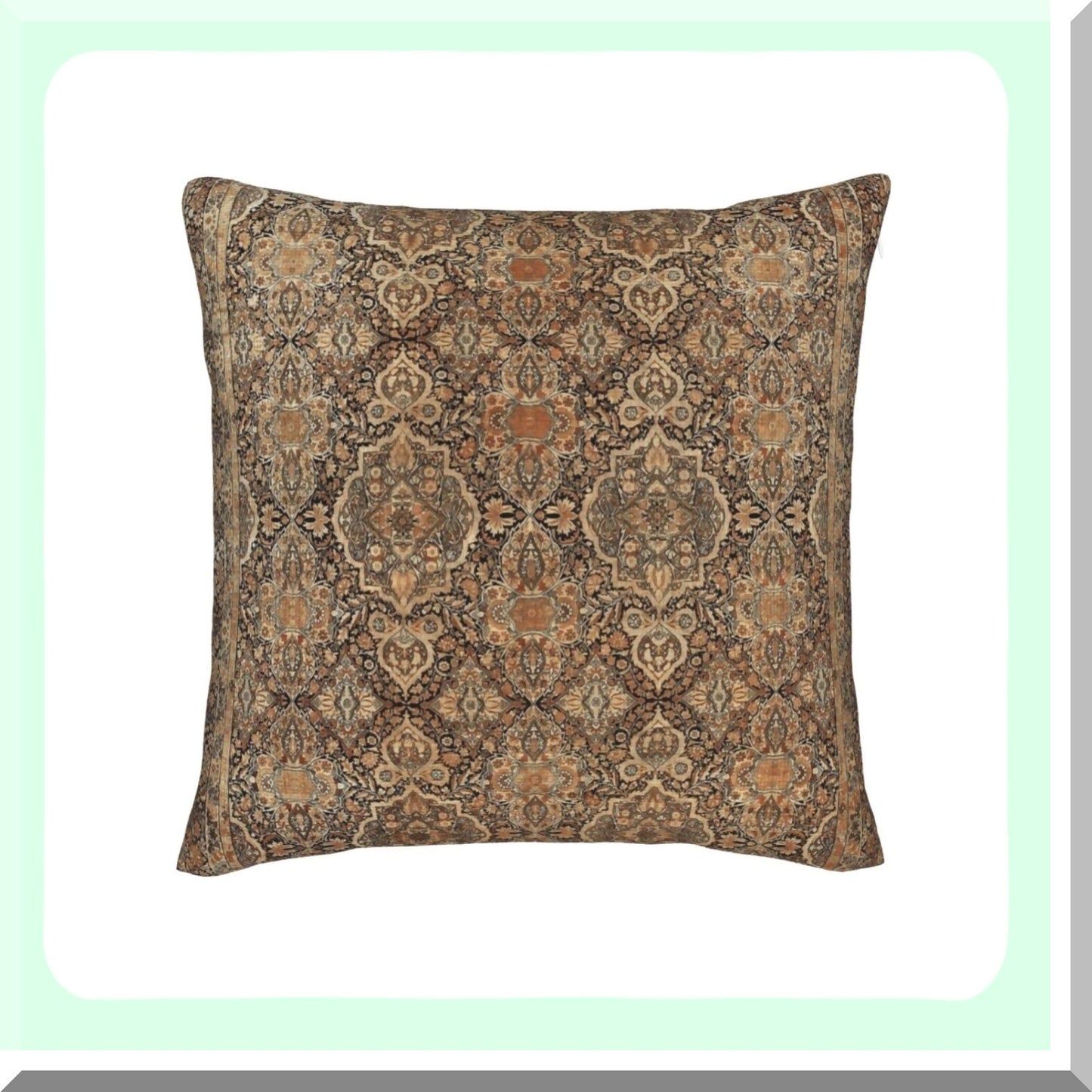 Persian Kirman Rug Print Pillow Covers - Aesthetic Cushion Cover for Bedroom & Living Room Decor - Antique Throw Pillow for College Dormitory & Sofa