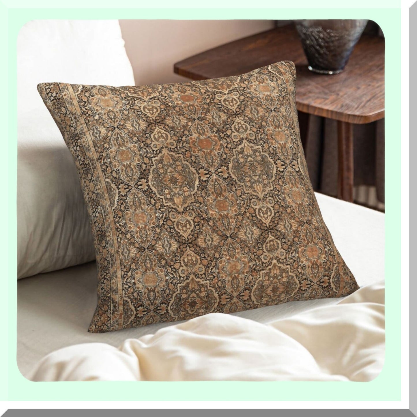 Persian Kirman Rug Print Pillow Covers - Aesthetic Cushion Cover for Bedroom & Living Room Decor - Antique Throw Pillow for College Dormitory & Sofa