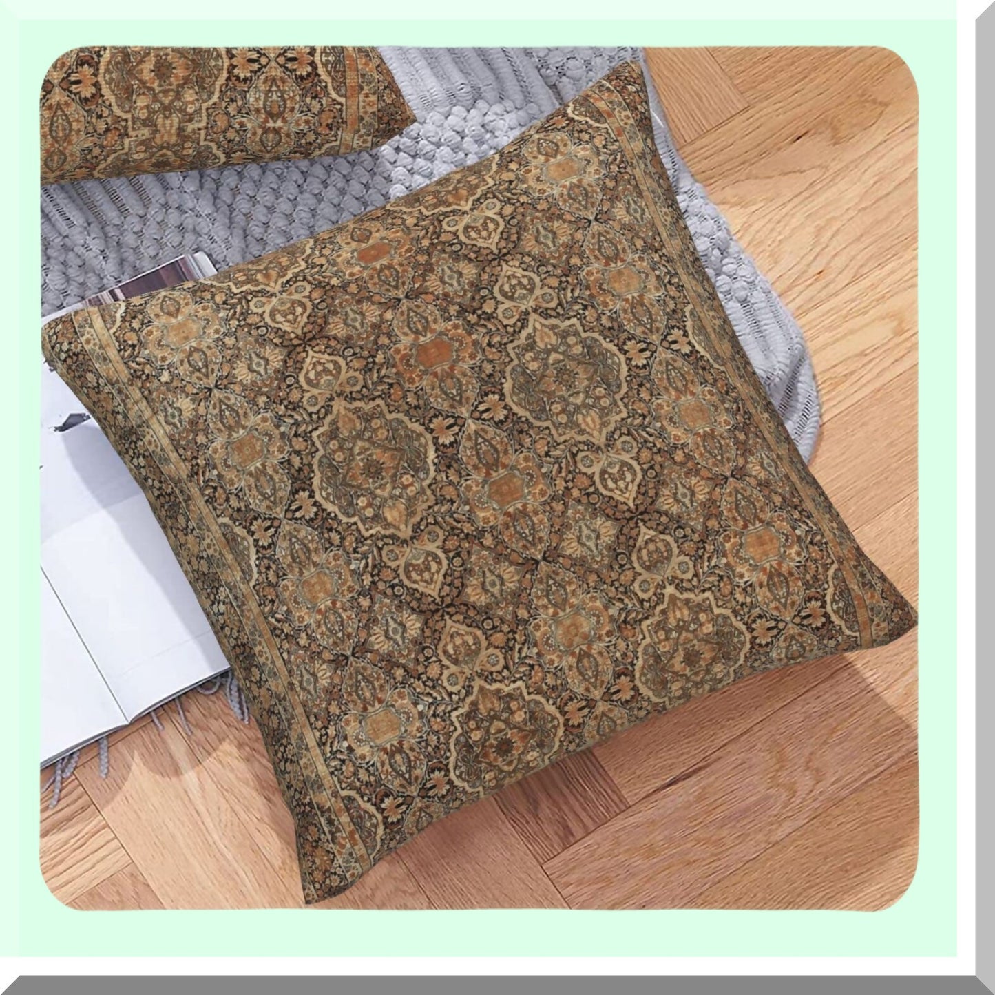 Persian Kirman Rug Print Pillow Covers - Aesthetic Cushion Cover for Bedroom & Living Room Decor - Antique Throw Pillow for College Dormitory & Sofa