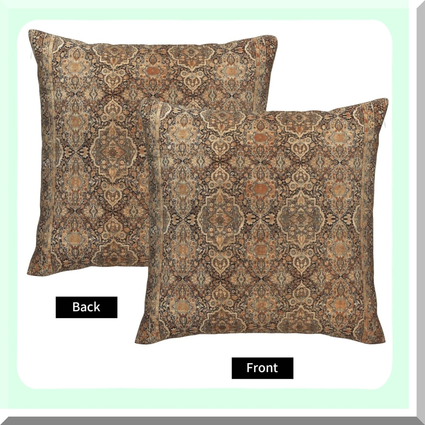 Persian Kirman Rug Print Pillow Covers - Aesthetic Cushion Cover for Bedroom & Living Room Decor - Antique Throw Pillow for College Dormitory & Sofa