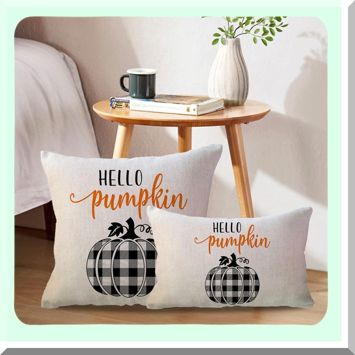 Autumn Harvest Buffalo Plaid Pumpkin Pillow Covers - Farmhouse Decorative Lumbar Couch Cases for Fall Home Decor - 12x20 Inch Sofa/Porch Accessories