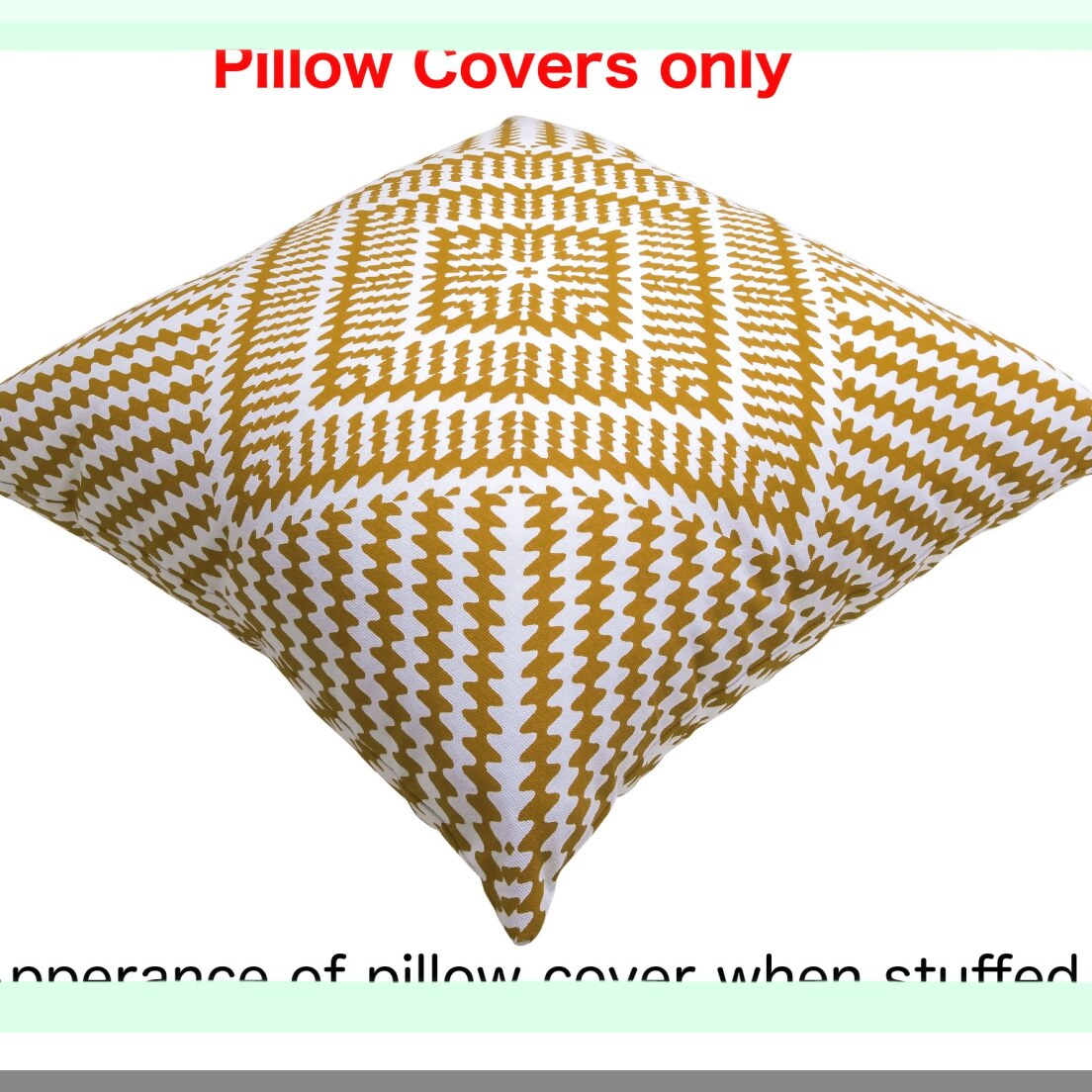 Kaleidoscope Mustard Accent Pillow Covers - Set of 2, 22x22 Inches, Decorative Cotton Throw Pillows