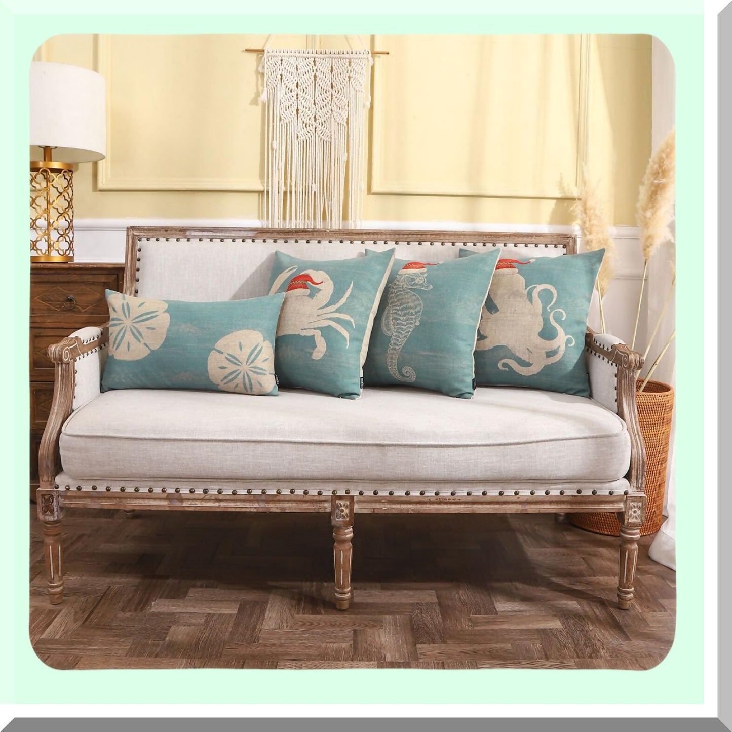 Marine Blue Rustic Beach Pillow Cover - 12X20 Rectangular Linen Cushion Case for Sofa Decorations - Sea Inspired PL1101TR