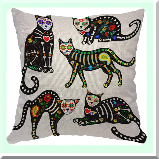 Sugar Skull Black Kitten Pillow Cover 18x18
