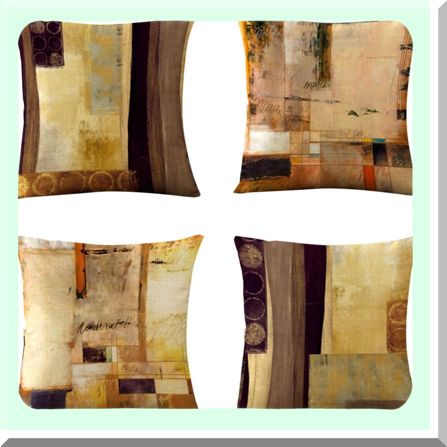 Geometric Vintage Decorative Pillow Covers - Set of 4 Cushion Cases for Living Room, Couch & Bed - Modern Blocks Design - 18 x 18 Inch