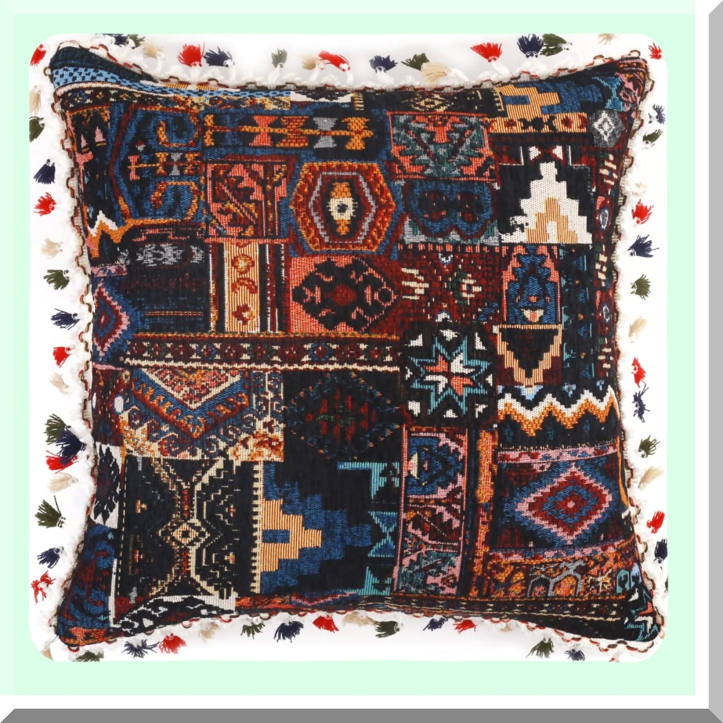 Colorful Boho Tufted Pillowcase - Bohemian Decorative Throw Pillow Cover for Sofa Bed Home Decor - 18 X 18 Inches - Black