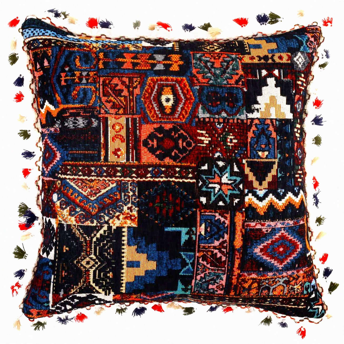 Colorful Boho Tufted Pillowcase - Bohemian Decorative Throw Pillow Cover for Sofa Bed Home Decor - 18 X 18 Inches - Black