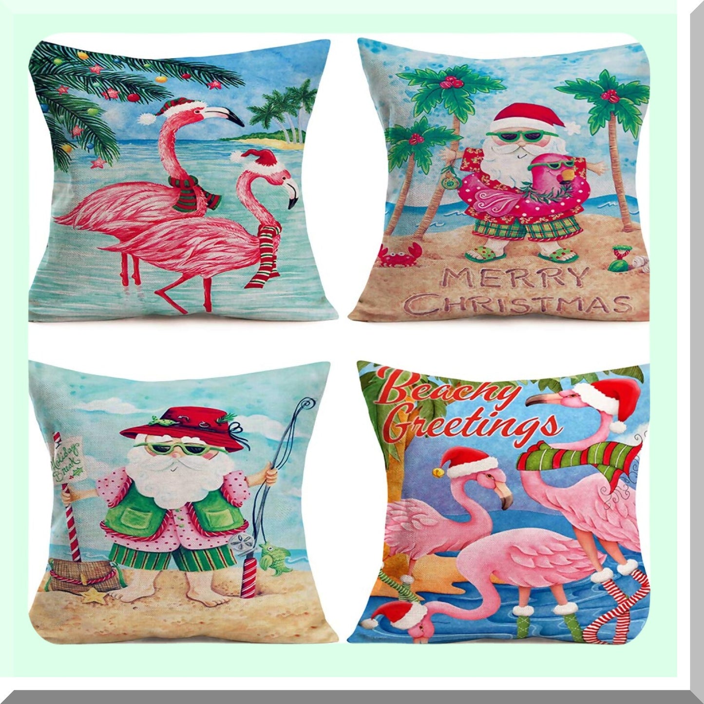 Tropical Flamingo Beachy Quotes Pillow Covers - Set of 4 Funny Decorative Cushion Covers 18x18 Inch, Cotton Linen Throw Pillow Case