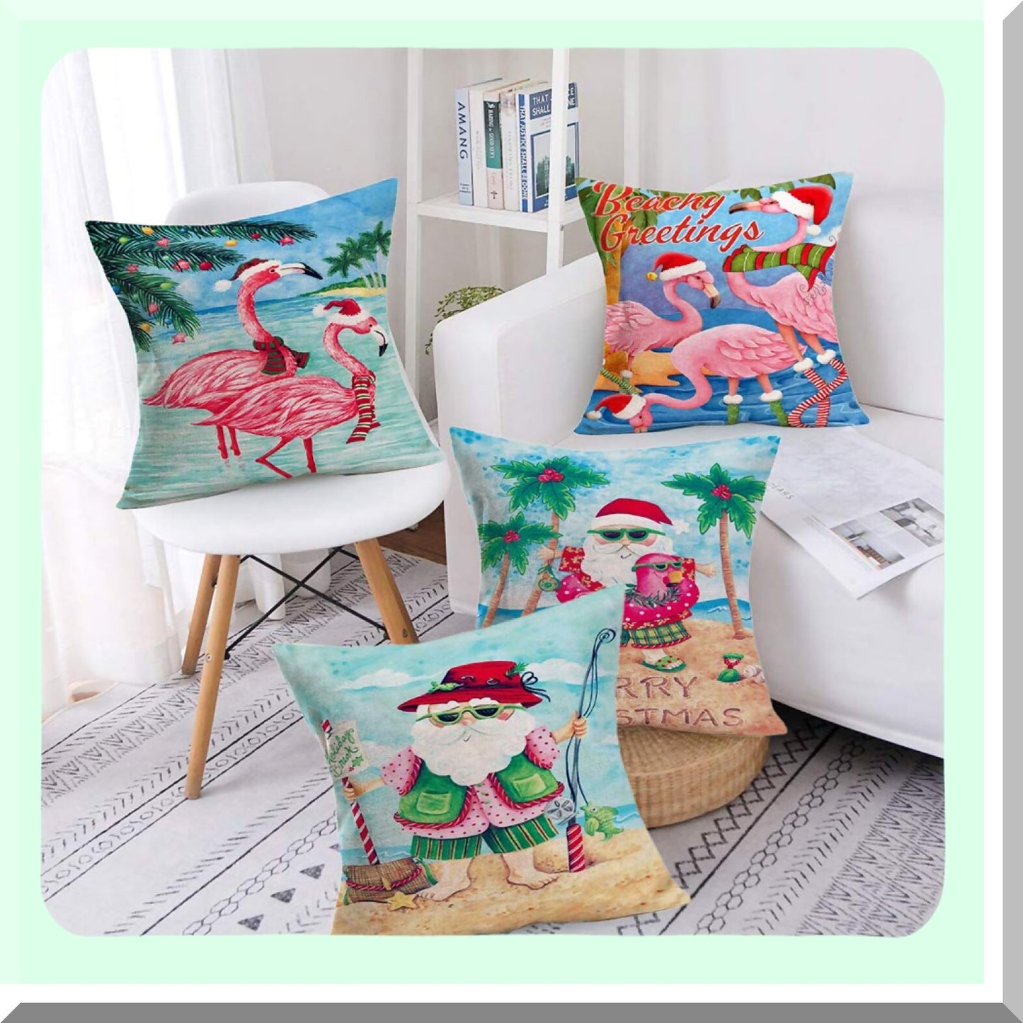 Tropical Flamingo Beachy Quotes Pillow Covers - Set of 4 Funny Decorative Cushion Covers 18x18 Inch, Cotton Linen Throw Pillow Case