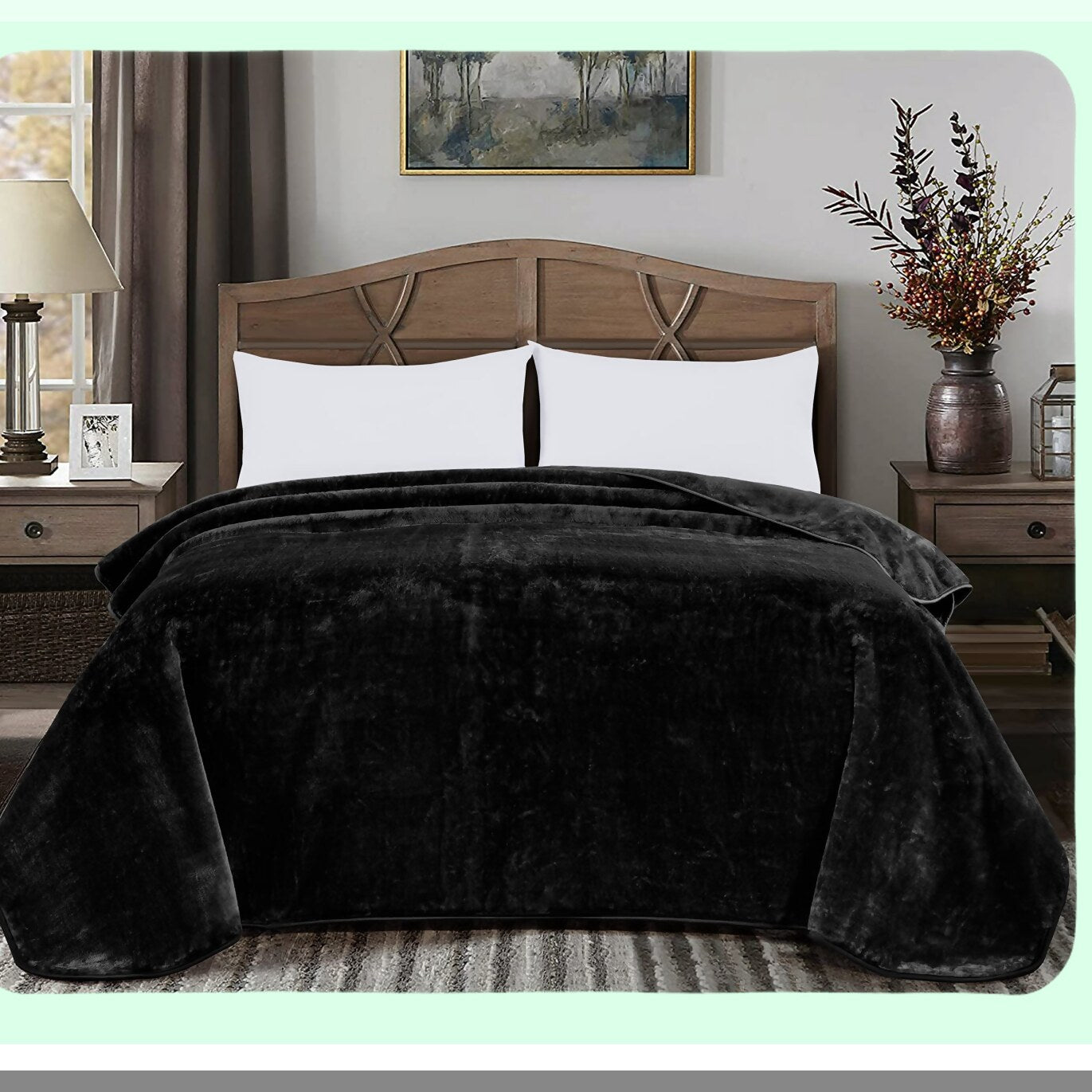 UltraSoft Heavyweight Korean Mink Blanket - 750GSM, Silky Plush, 85" x 95", Solid Black"