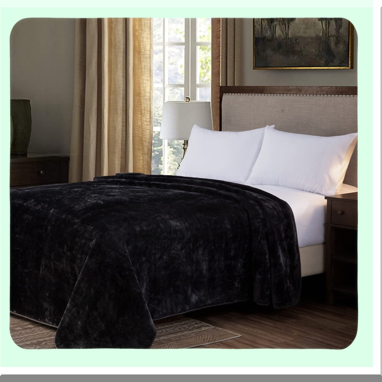 UltraSoft Heavyweight Korean Mink Blanket - 750GSM, Silky Plush, 85" x 95", Solid Black"
