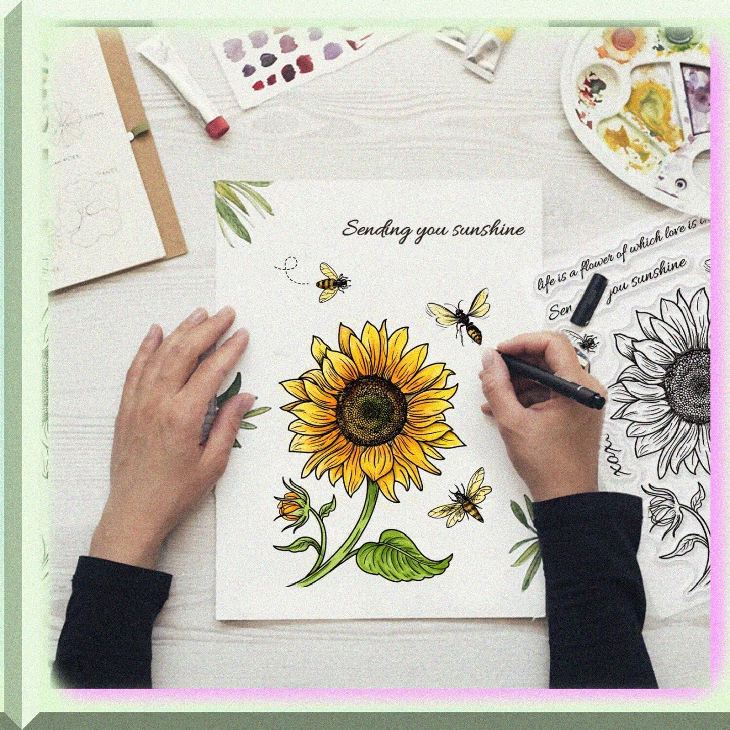 Sunflower and Bumblebee Clear Stamp Set