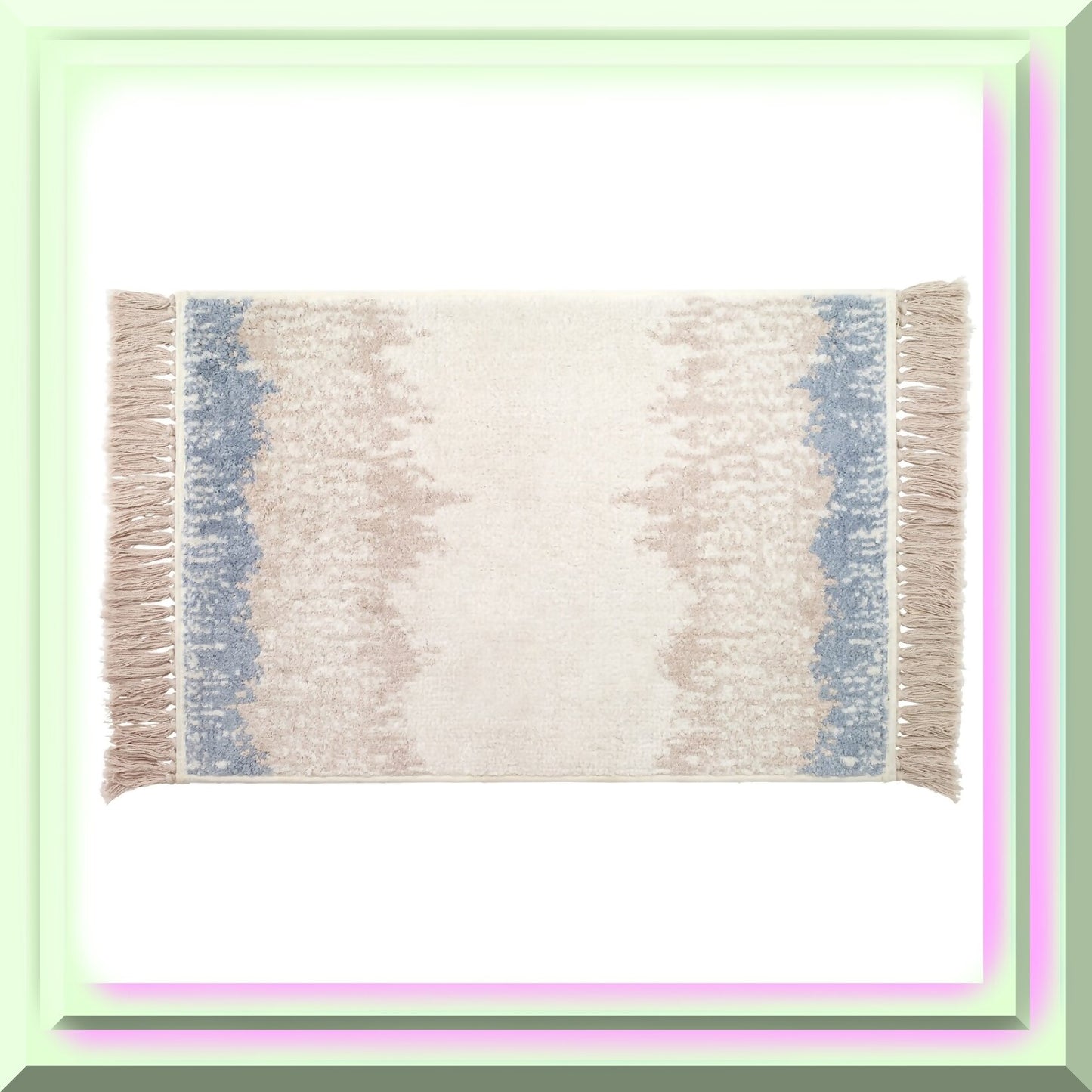 Cotton Bath Mat with Fringe Blue Beige