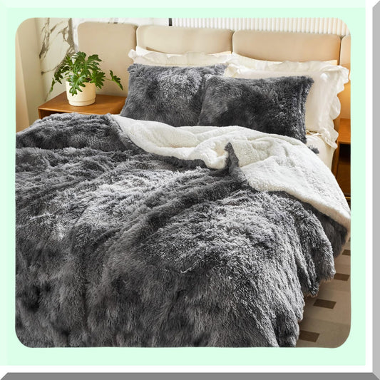 PlushLux Black & White Shaggy Comforter Set Full/Queen