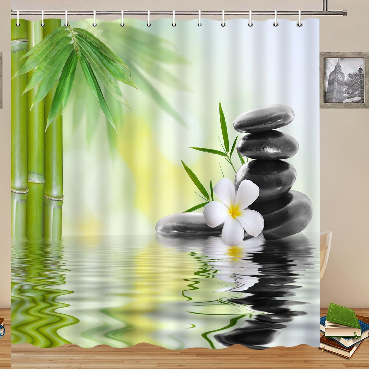 Spa Green Bamboo Shower Curtain 70x70 Inches