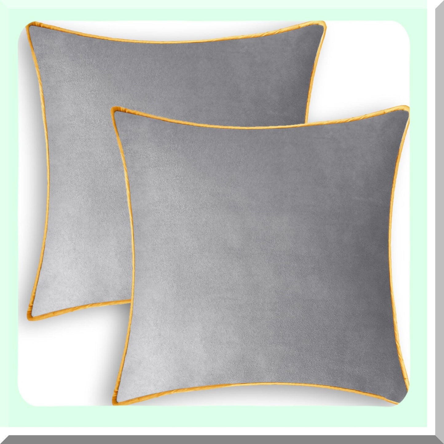 Luxury Suede Gold Edge Pillow Covers - Set of 2 | Soft Accent Cushion Cases for Couch, Bed, Sofa | Farmhouse Decor | 18x18 Inches | Silver Gray