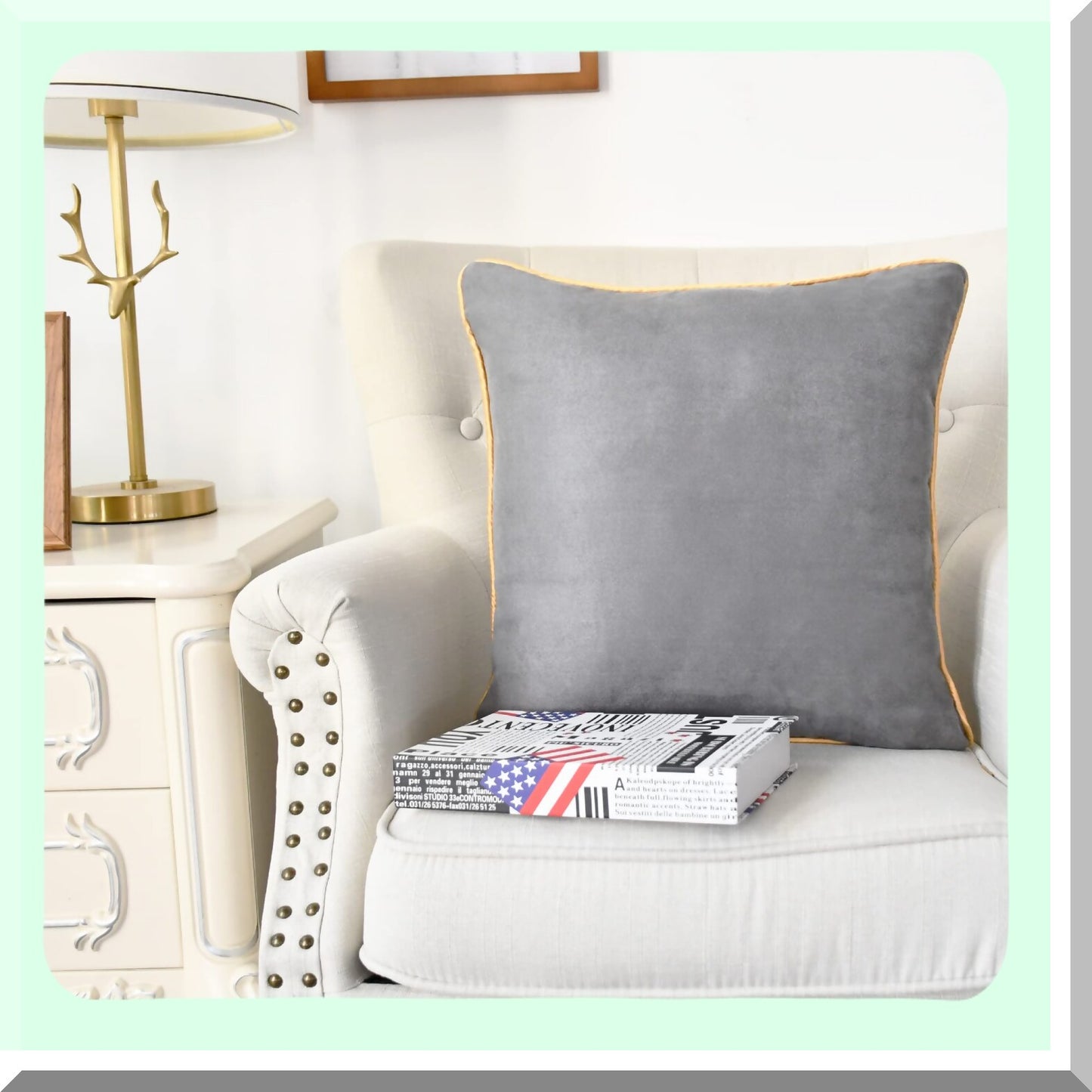 Luxury Suede Gold Edge Pillow Covers - Set of 2 | Soft Accent Cushion Cases for Couch, Bed, Sofa | Farmhouse Decor | 18x18 Inches | Silver Gray