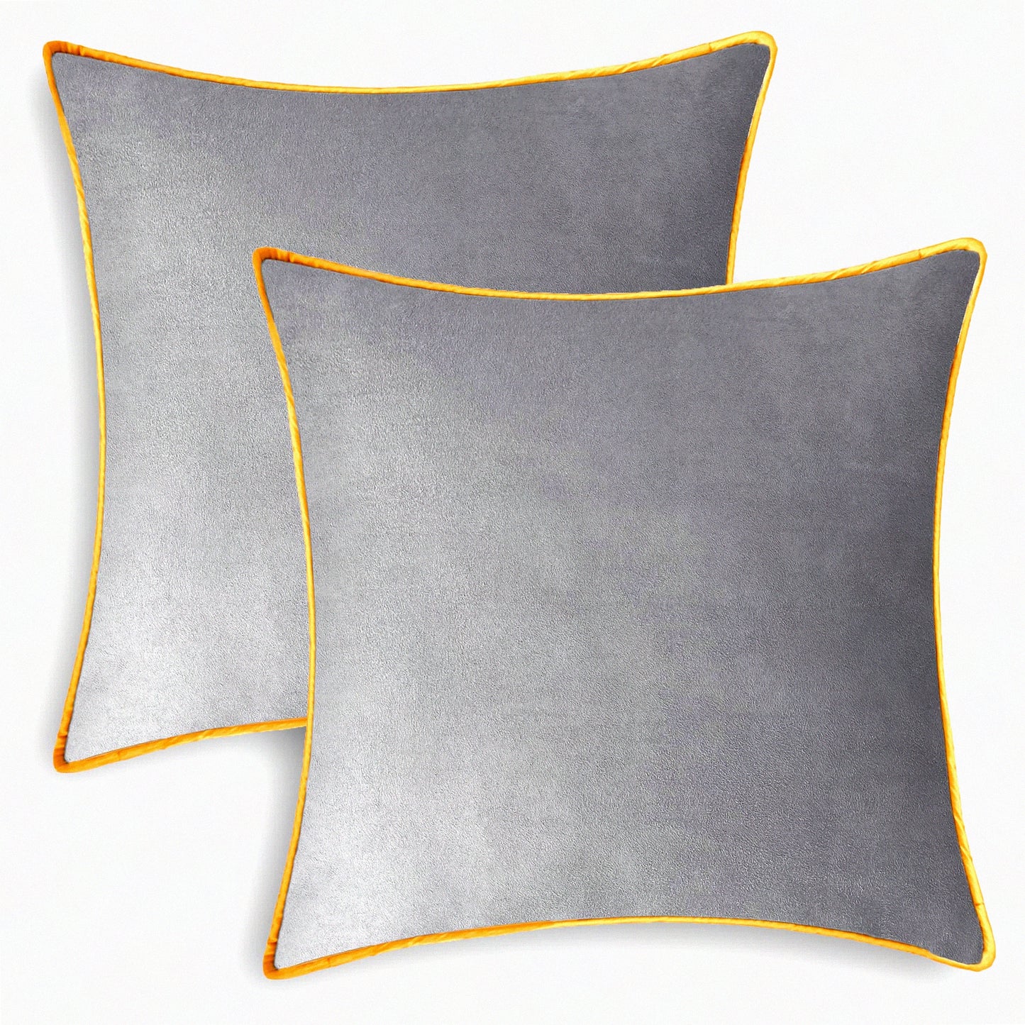 Luxury Suede Gold Edge Pillow Covers - Set of 2 | Soft Accent Cushion Cases for Couch, Bed, Sofa | Farmhouse Decor | 18x18 Inches | Silver Gray