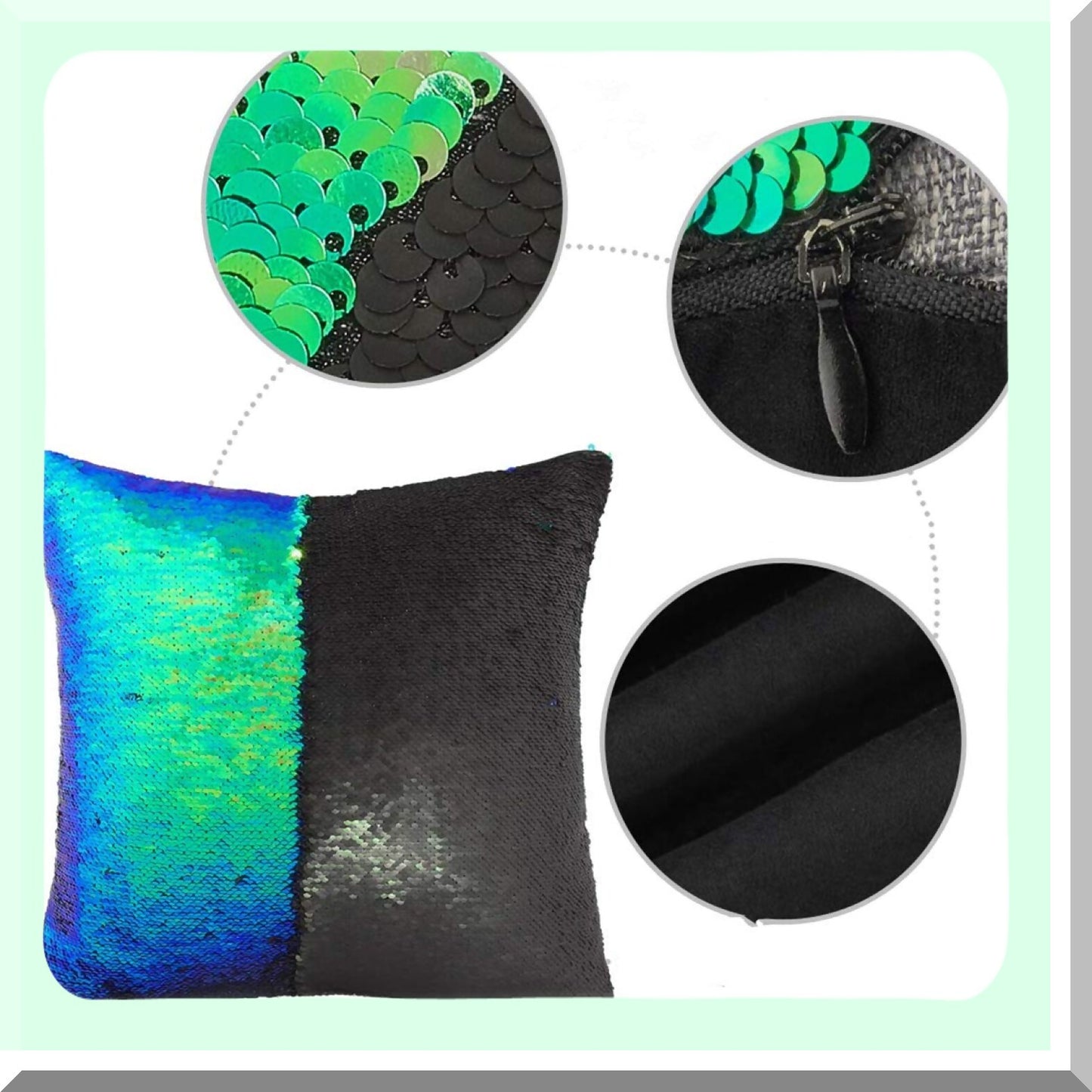 Mermaid Sparkle Reversible Pillowcase Set - Glitter Sequins Throw Pillow Cover - Fun Flip Cushion Covers - Changing Decor for Sofa - 16X16 - Parkly