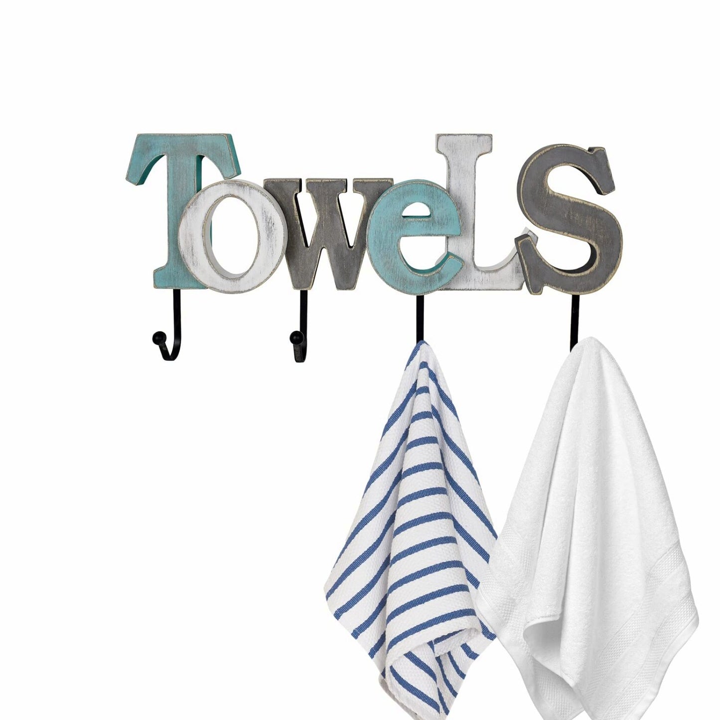 Rustic Wooden Towels Sign with 4 Hooks