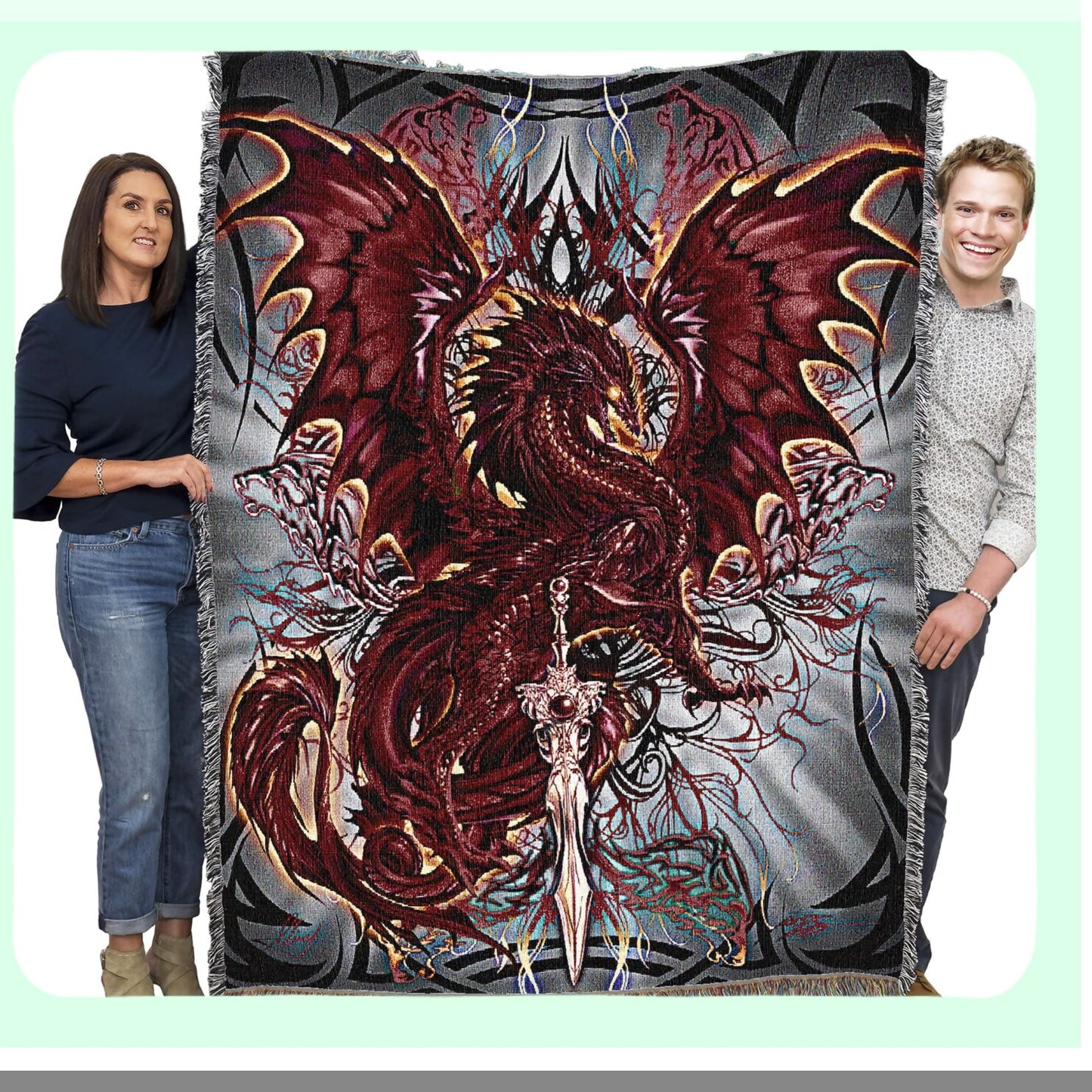 Dragon's Embrace: Fantasy Woven Cotton Blanket - 72x54 USA Made