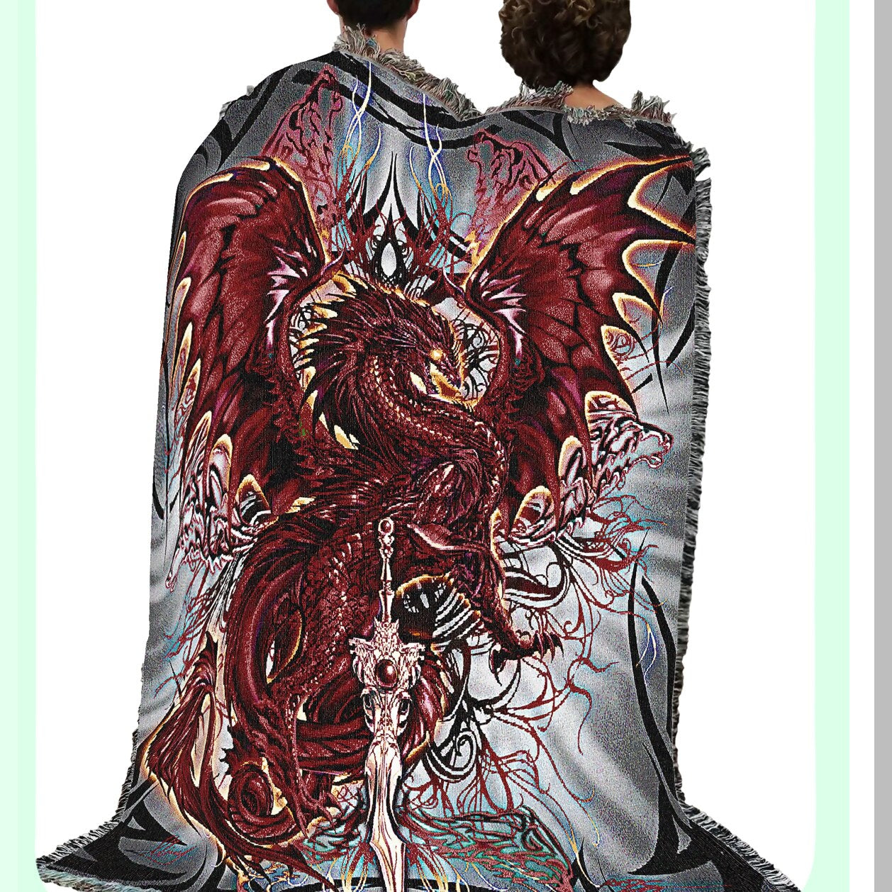 Dragon's Embrace: Fantasy Woven Cotton Blanket - 72x54 USA Made