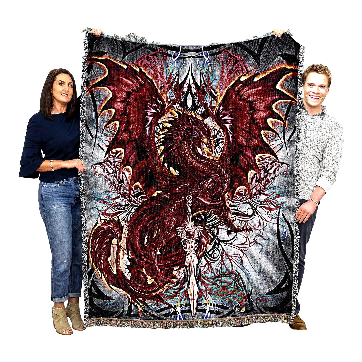 Dragon's Embrace: Fantasy Woven Cotton Blanket - 72x54 USA Made