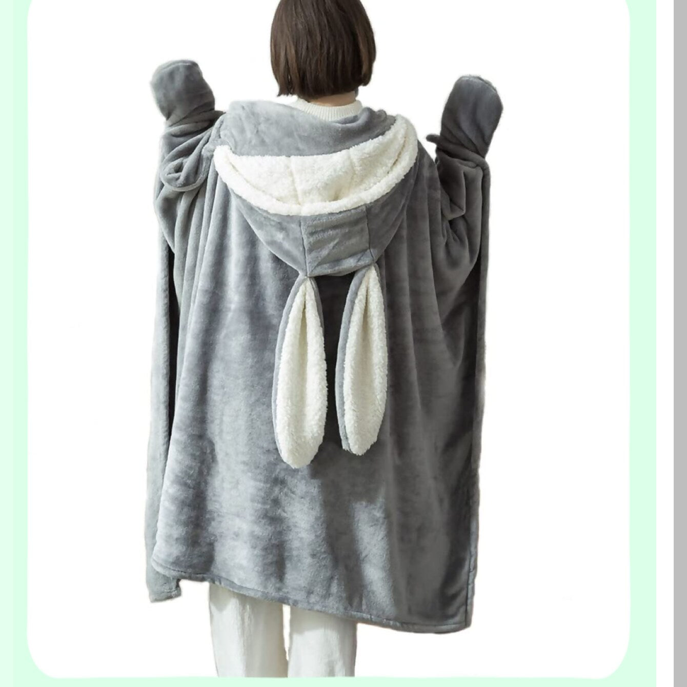 CozyBunny Oversized Blanket Hoodie - Soft & Comfortable Hooded Cape for Women, GREY, 51"x47"