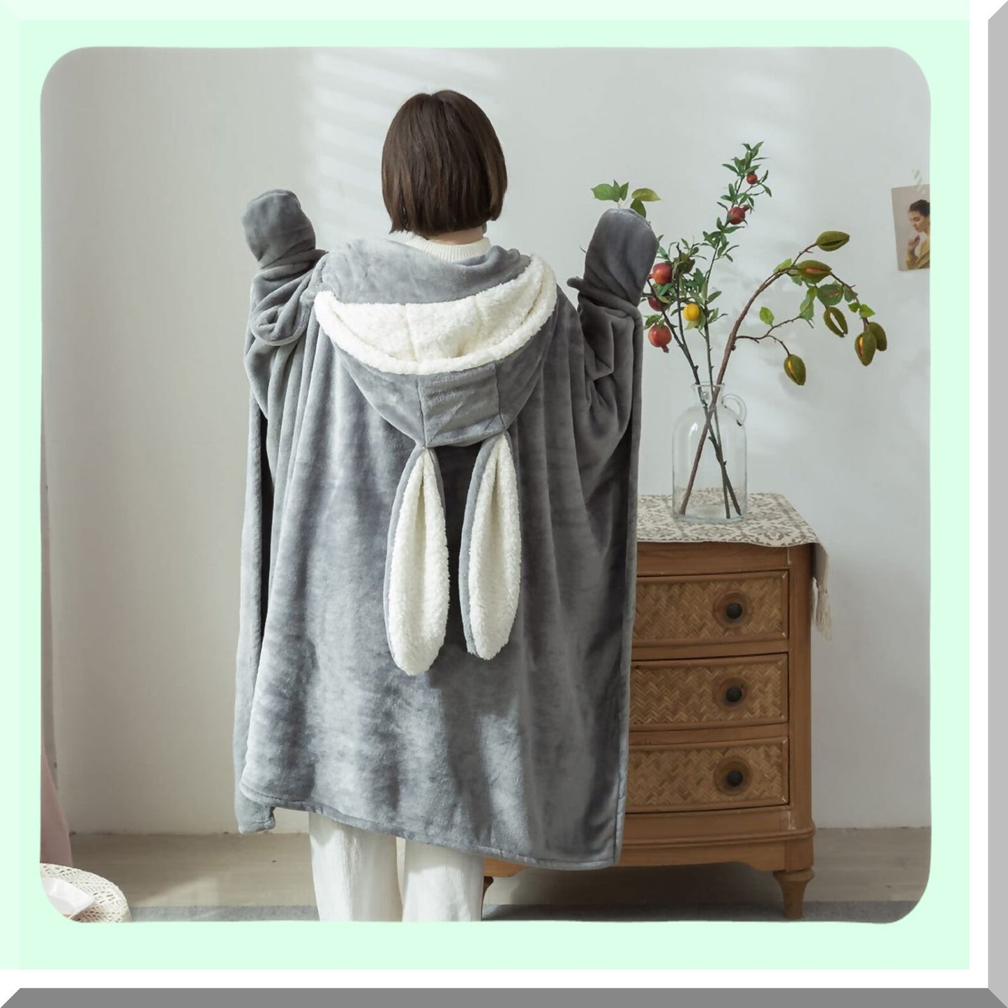 CozyBunny Oversized Blanket Hoodie - Soft & Comfortable Hooded Cape for Women, GREY, 51"x47"