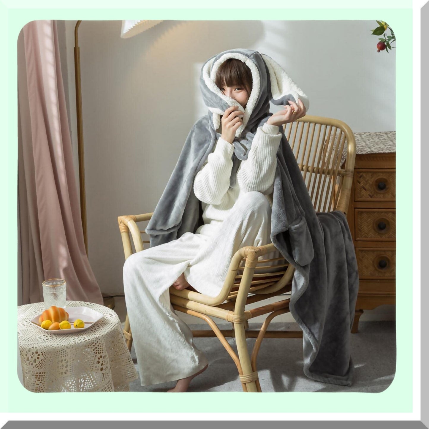 CozyBunny Oversized Blanket Hoodie - Soft & Comfortable Hooded Cape for Women, GREY, 51"x47"