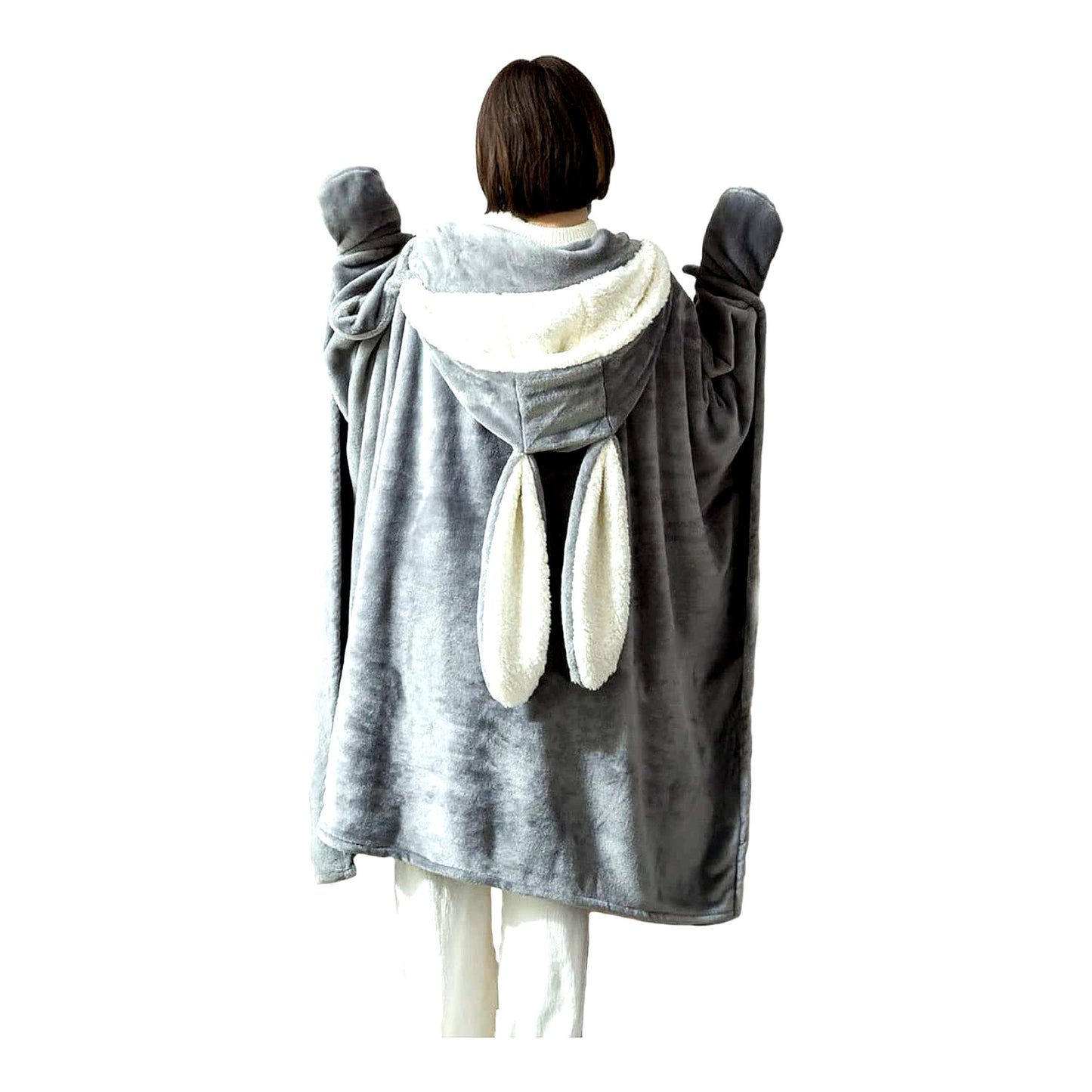 CozyBunny Oversized Blanket Hoodie - Soft & Comfortable Hooded Cape for Women, GREY, 51"x47"
