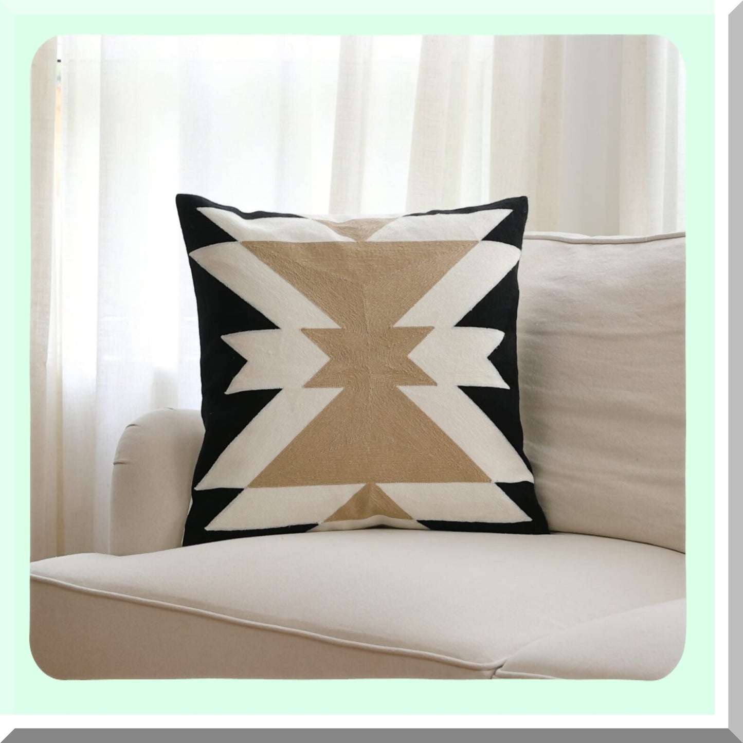 Monochrome Coffee Embroidered Boho Pillowcase - Geometric Farmhouse Cushion Cover for Sofa Bed - 18"x18"