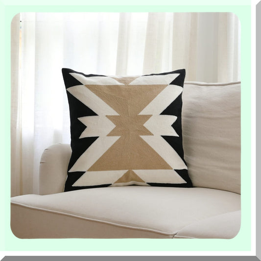 Monochrome Coffee Embroidered Boho Pillowcase 18"x18"