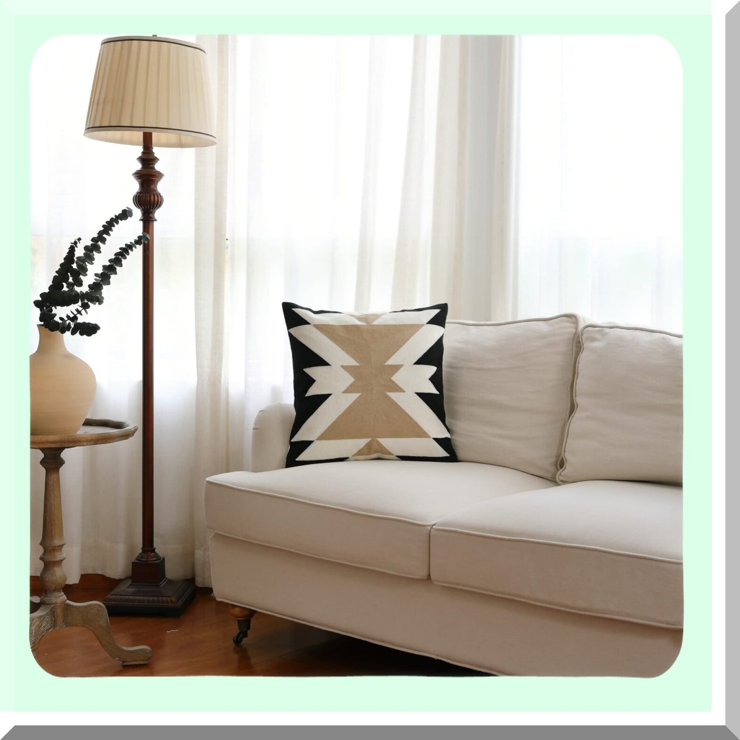 Monochrome Coffee Embroidered Boho Pillowcase - Geometric Farmhouse Cushion Cover for Sofa Bed - 18"x18"