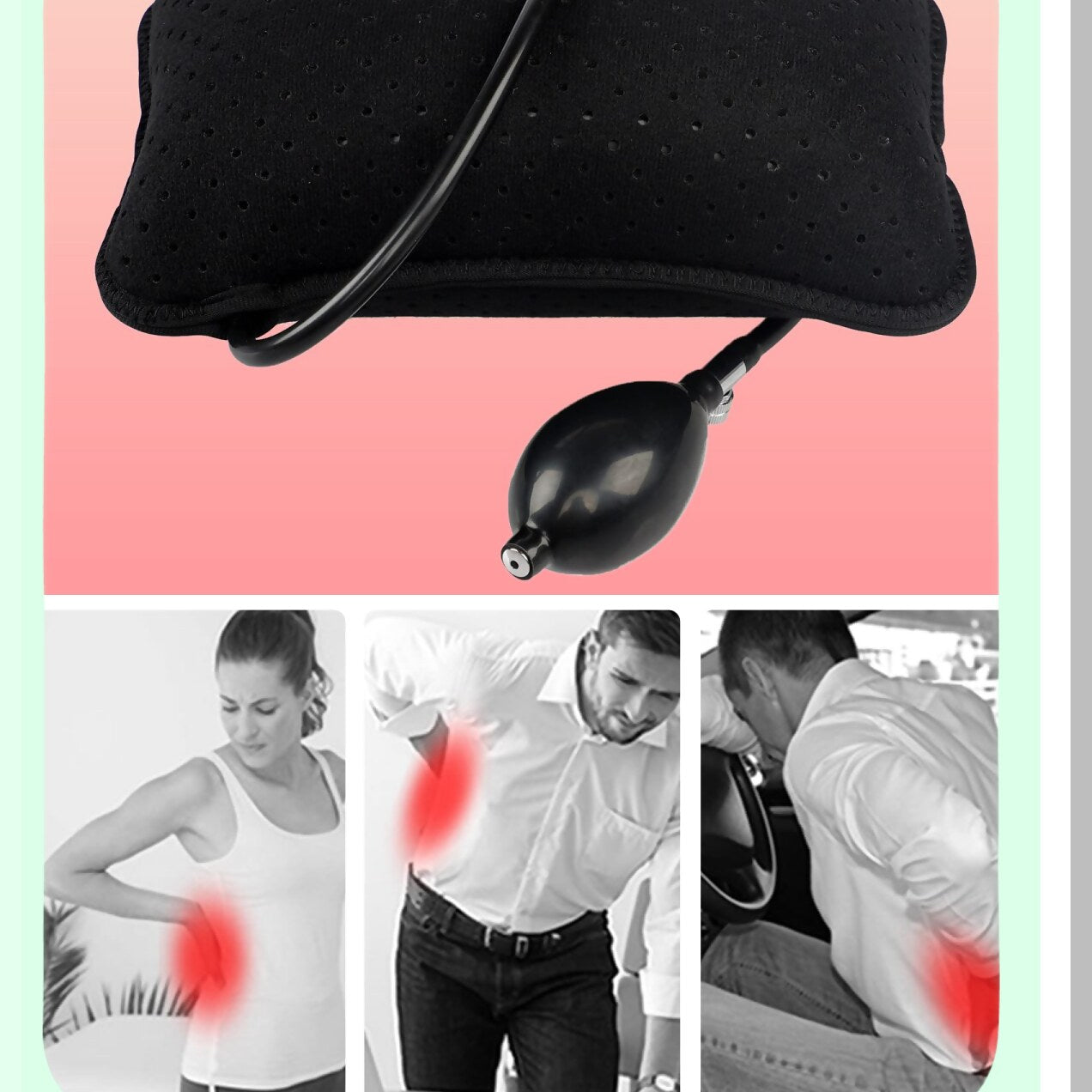 AirFlex Lumbar Support Pillow - Inflatable Airbag Waist Brace for Lower Back Relief - Portable Lumbar Traction Belt with Air Pump - Bed, Chair, Car, Home Use