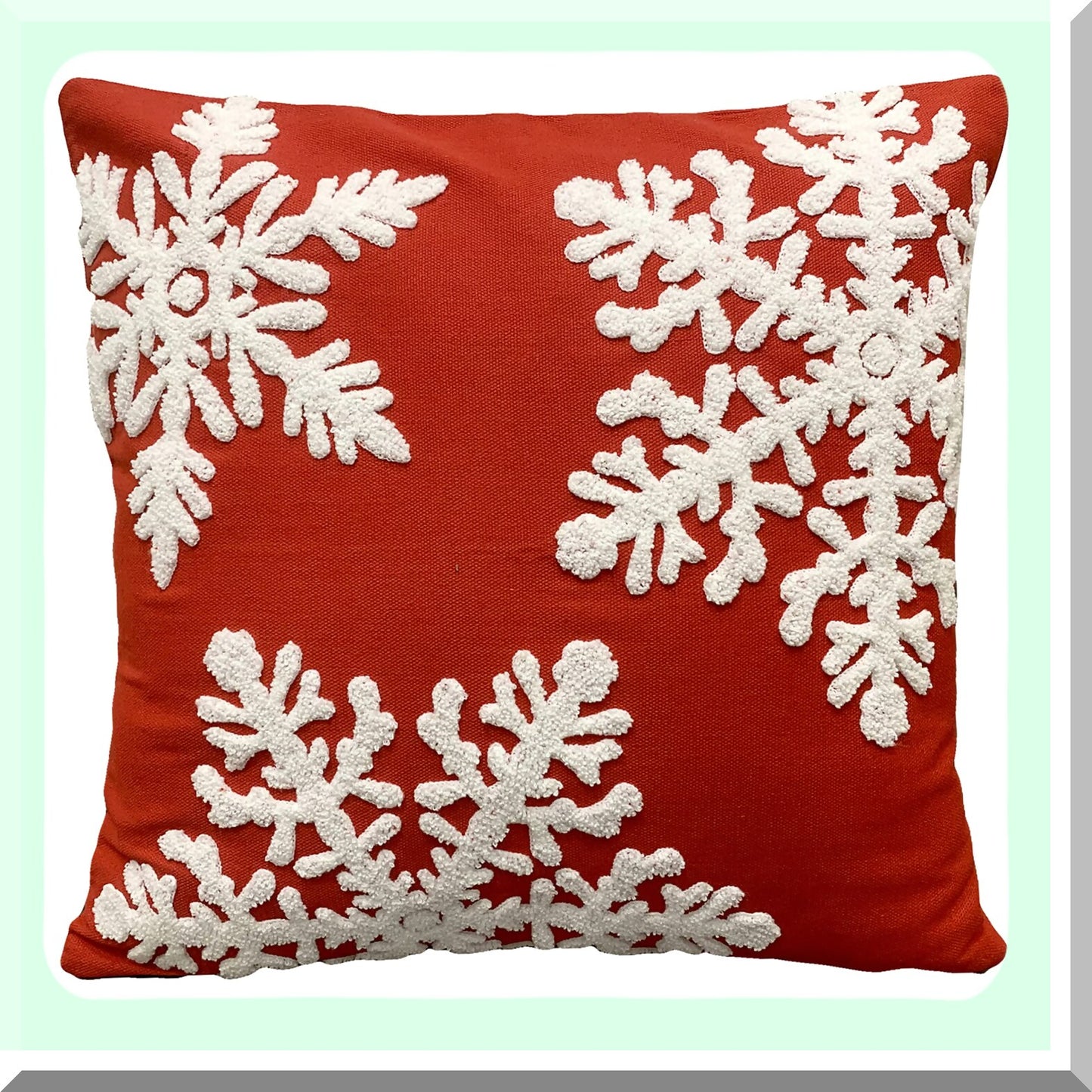 Winter Wonderland Embroidered Snowflake Pillow Covers - Set of 3 - 18x18 Inches - Festive Holiday Decor for Bed, Sofa, Couch - Red Snowflake Design