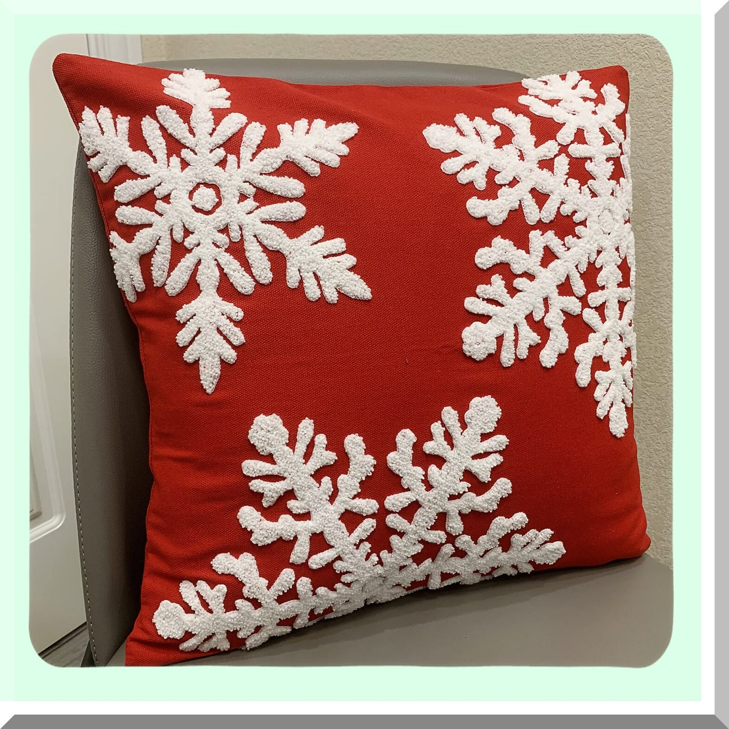 Winter Wonderland Embroidered Snowflake Pillow Covers - Set of 3 - 18x18 Inches - Festive Holiday Decor for Bed, Sofa, Couch - Red Snowflake Design