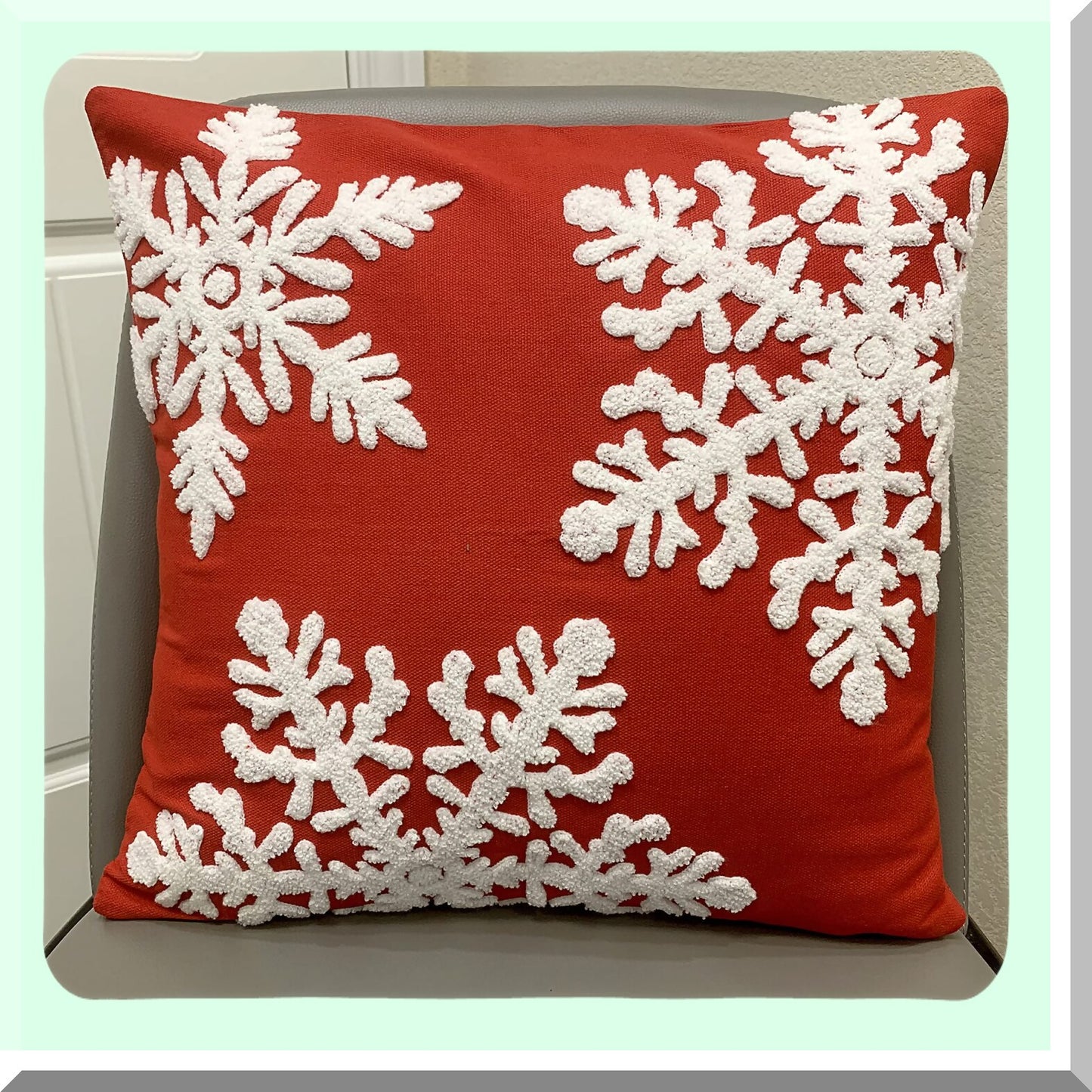 Winter Wonderland Embroidered Snowflake Pillow Covers - Set of 3 - 18x18 Inches - Festive Holiday Decor for Bed, Sofa, Couch - Red Snowflake Design