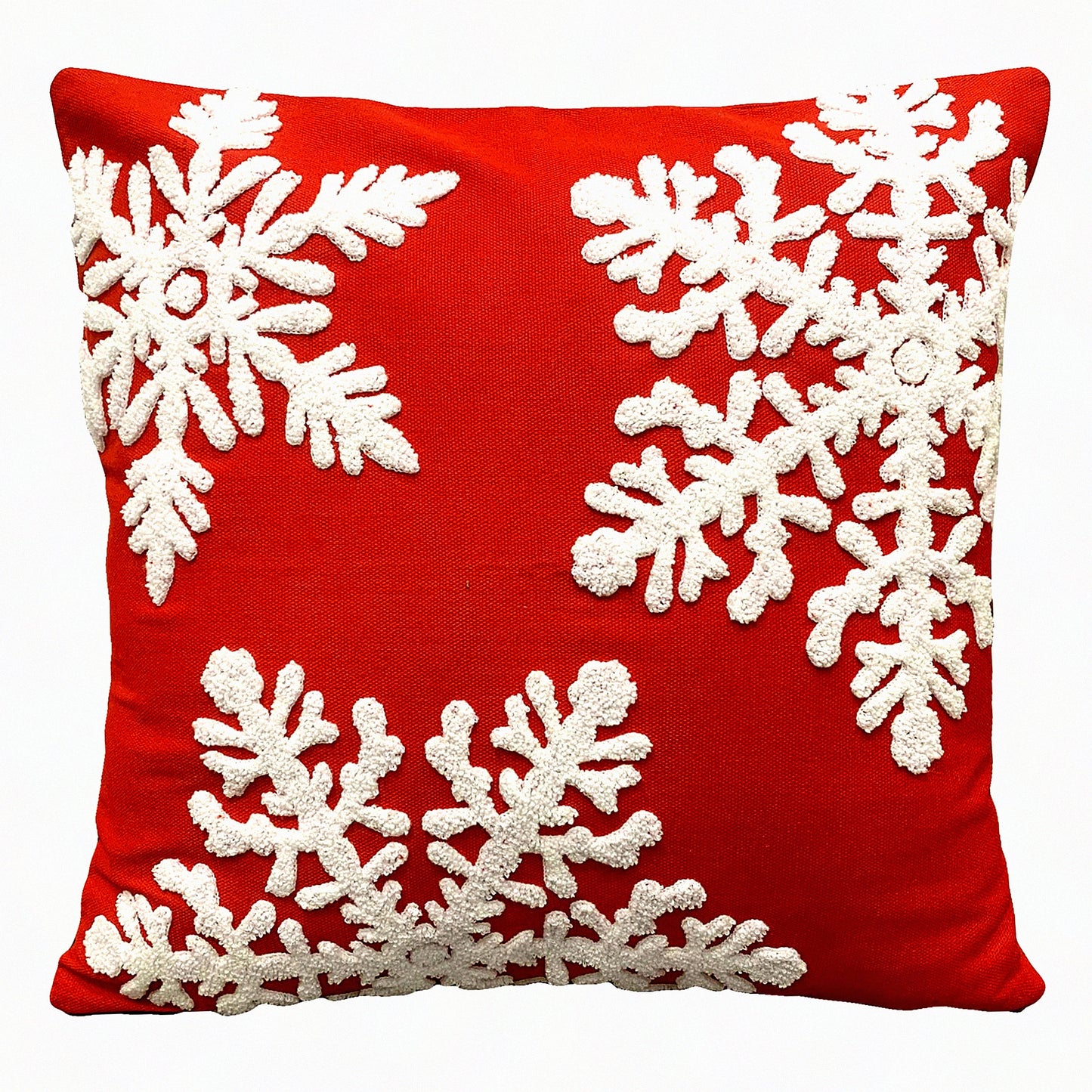Winter Wonderland Embroidered Snowflake Pillow Covers - Set of 3 - 18x18 Inches - Festive Holiday Decor for Bed, Sofa, Couch - Red Snowflake Design
