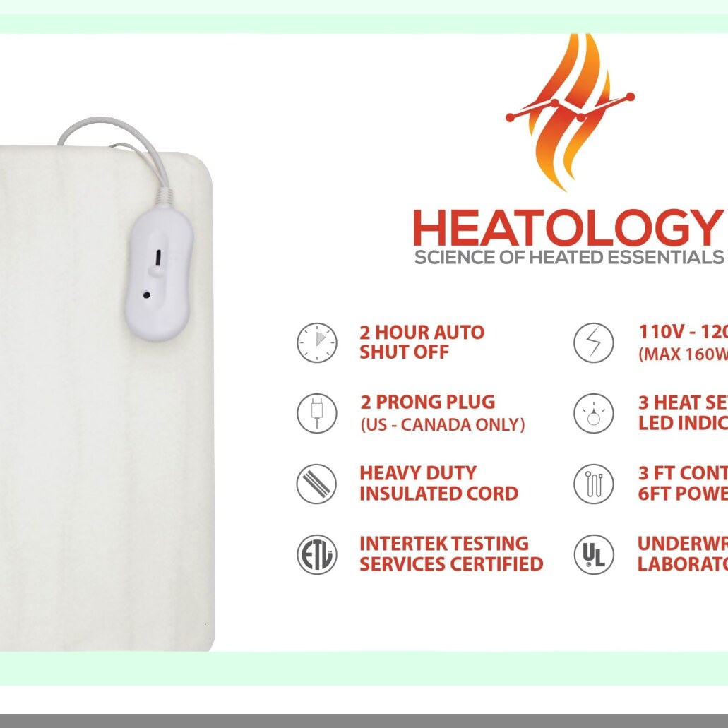 CozyHeat Electric Throw Blanket - Fast Heating, 3 Heat Settings, Auto Shut-Off, Machine Washable, 30x61, White - Perfect for Teens & Adults