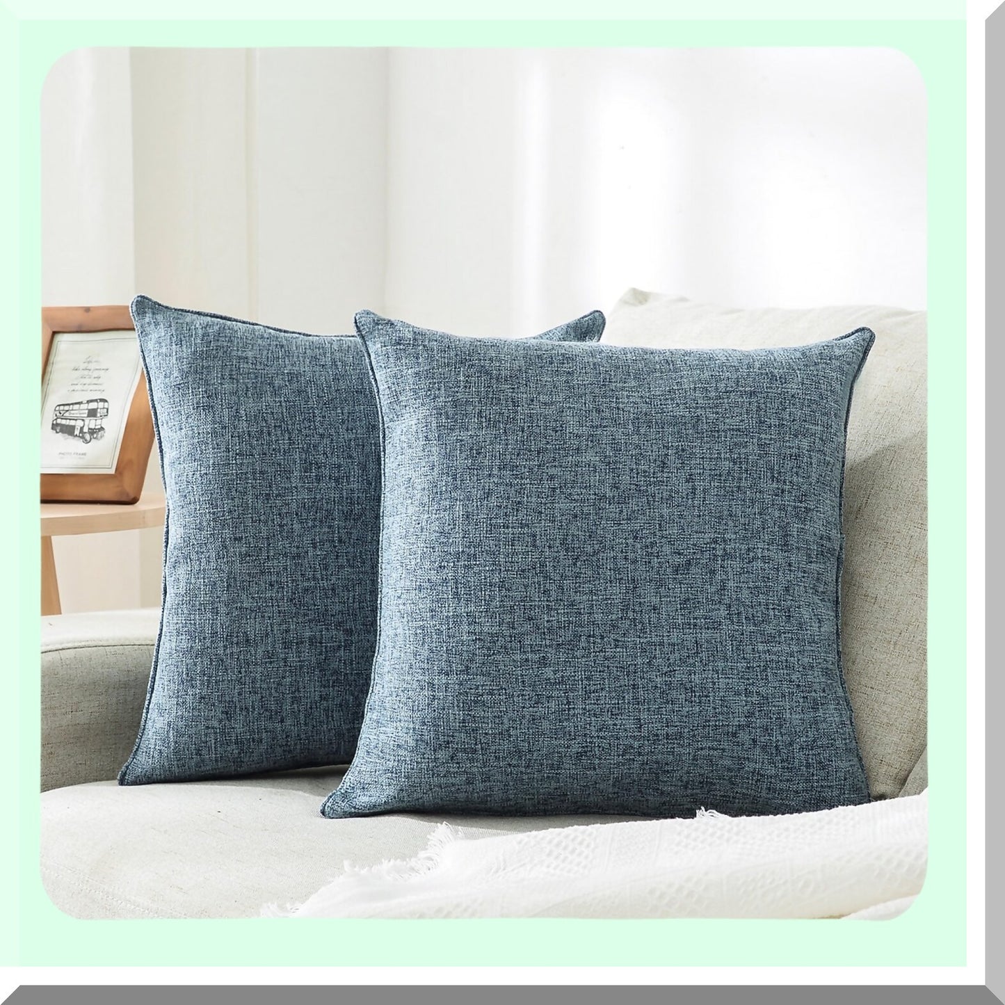 Blue Linen Throw Pillow Covers - Set of 2, 20x20 Inch Accent Cushion Covers for Living Room & Bedroom Decor. Solid Color Pillow Covers for Couch, Sofa, Chair.
