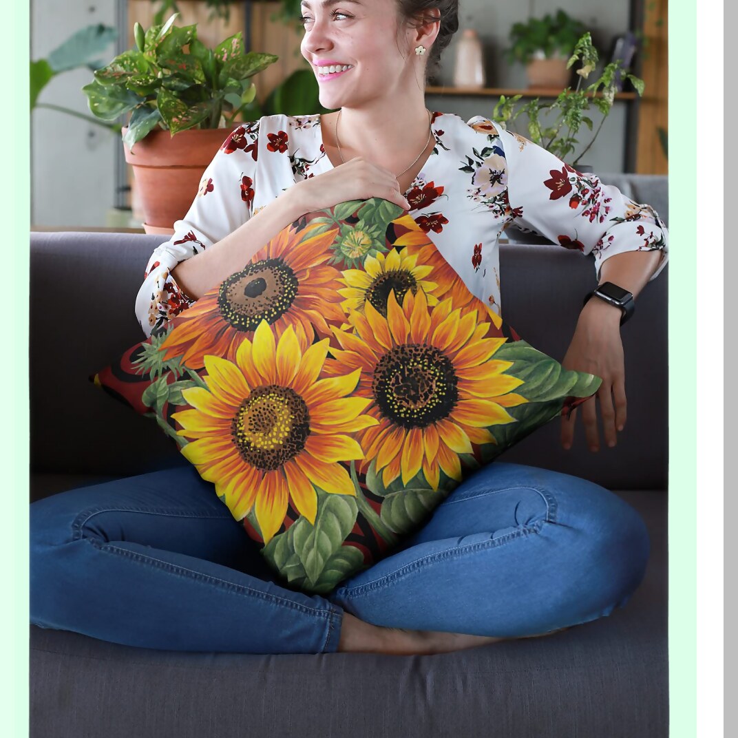 Sunflower Bliss Decorative Pillow Cover - Outdoor Sofa Bed Lumbar Case for Couch - Square Throw Pillowcase 18x18 Inch - Home Decor Accent