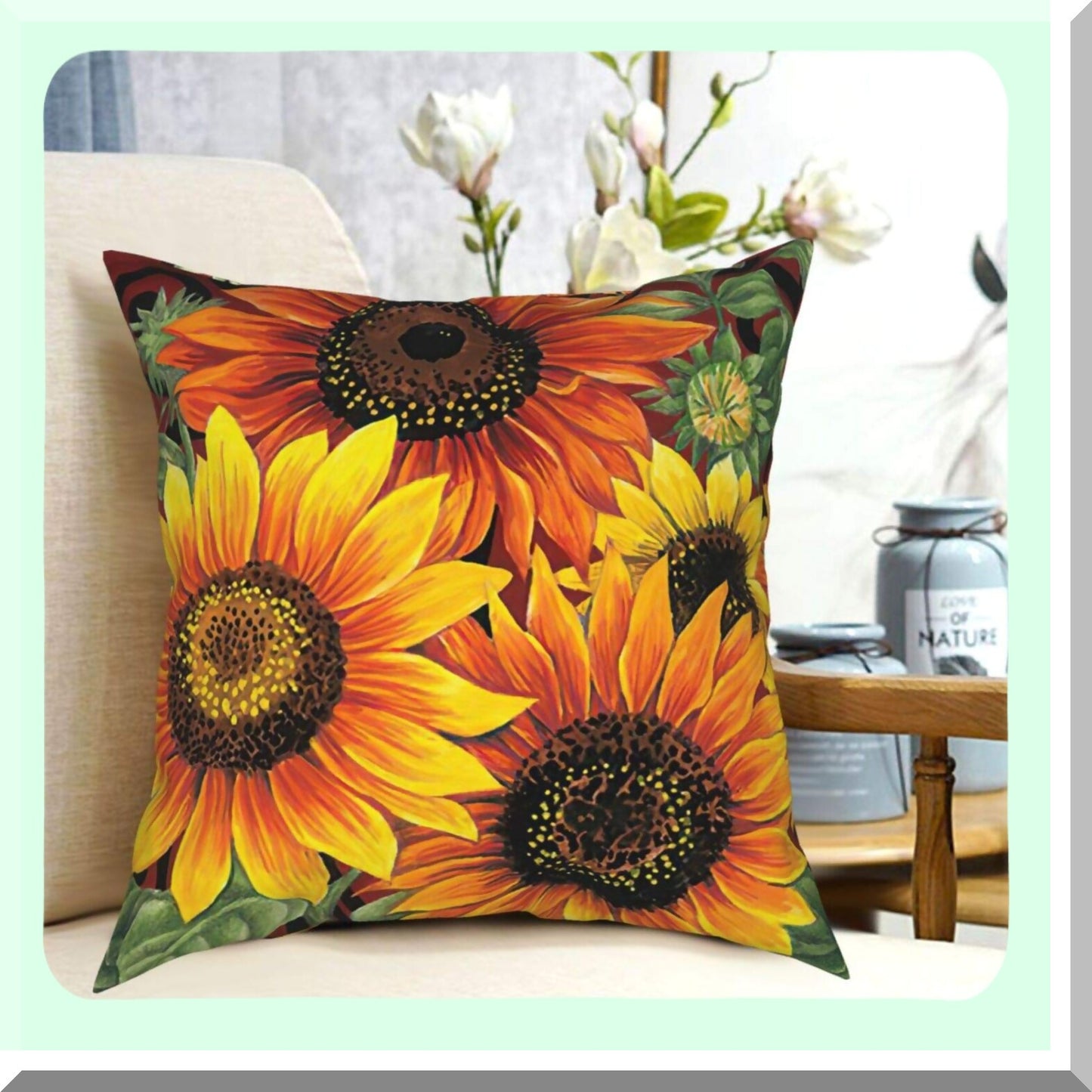 Sunflower Bliss Decorative Pillow Cover - Outdoor Sofa Bed Lumbar Case for Couch - Square Throw Pillowcase 18x18 Inch - Home Decor Accent