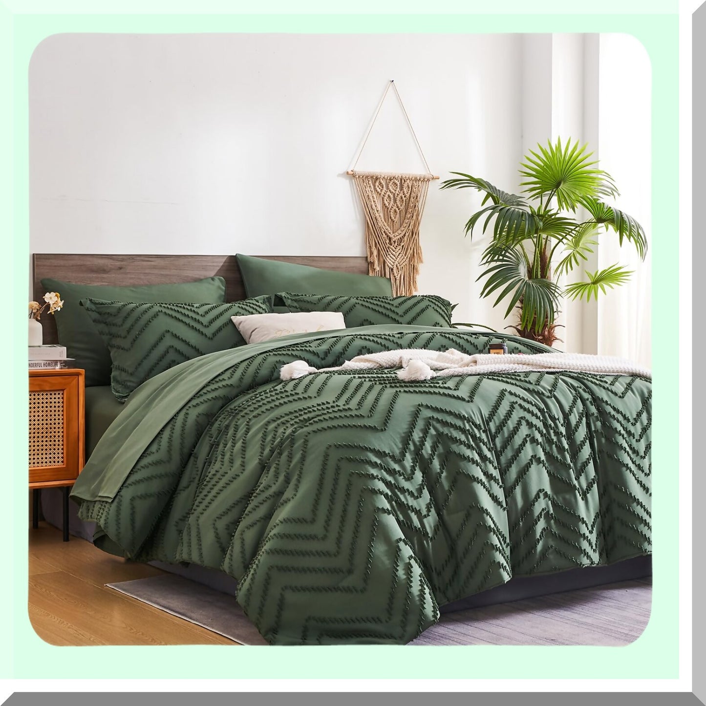 Forest Green Dream Comforter Set - 7 Piece Bed in a Bag with Sheets, Chevron Design, Soft Microfiber, All Season Bedding Set - Size 90" x 102"