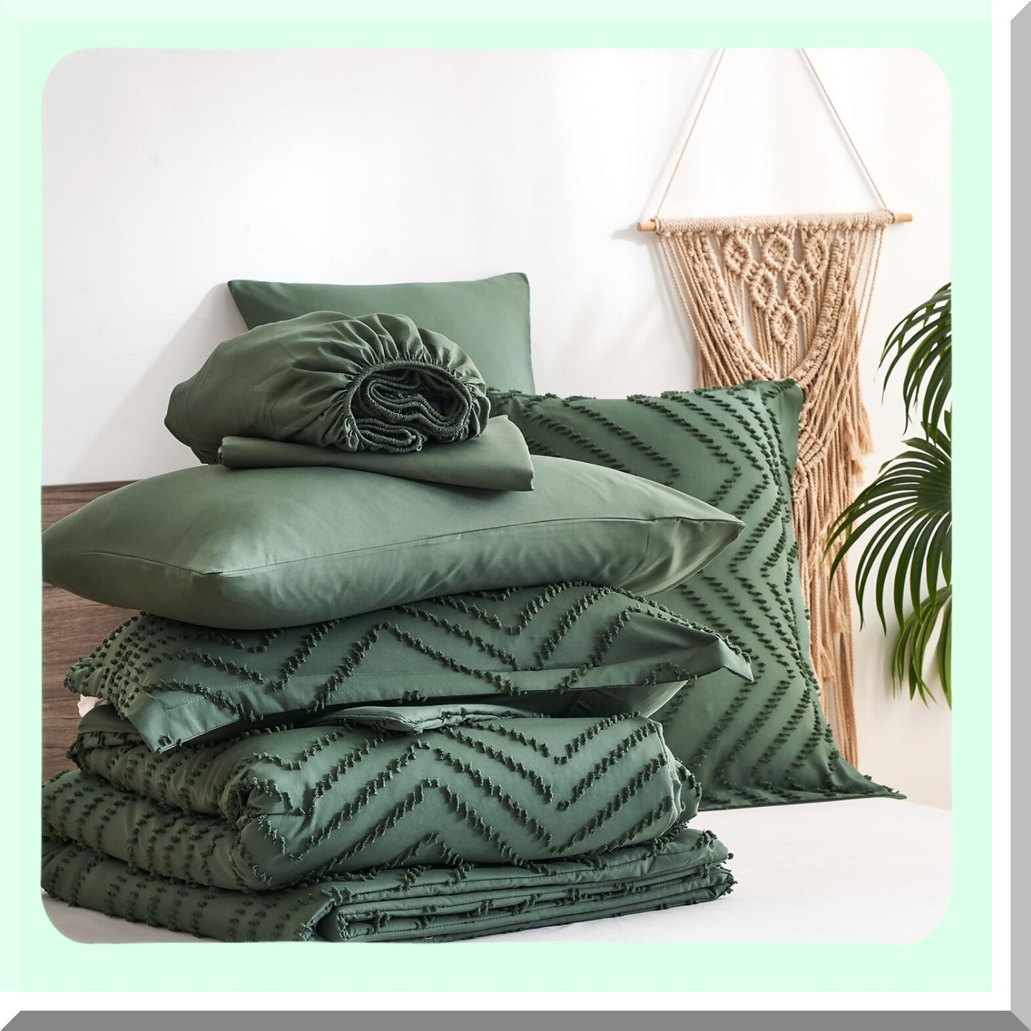 Forest Green Dream Comforter Set - 7 Piece Bed in a Bag with Sheets, Chevron Design, Soft Microfiber, All Season Bedding Set - Size 90" x 102"