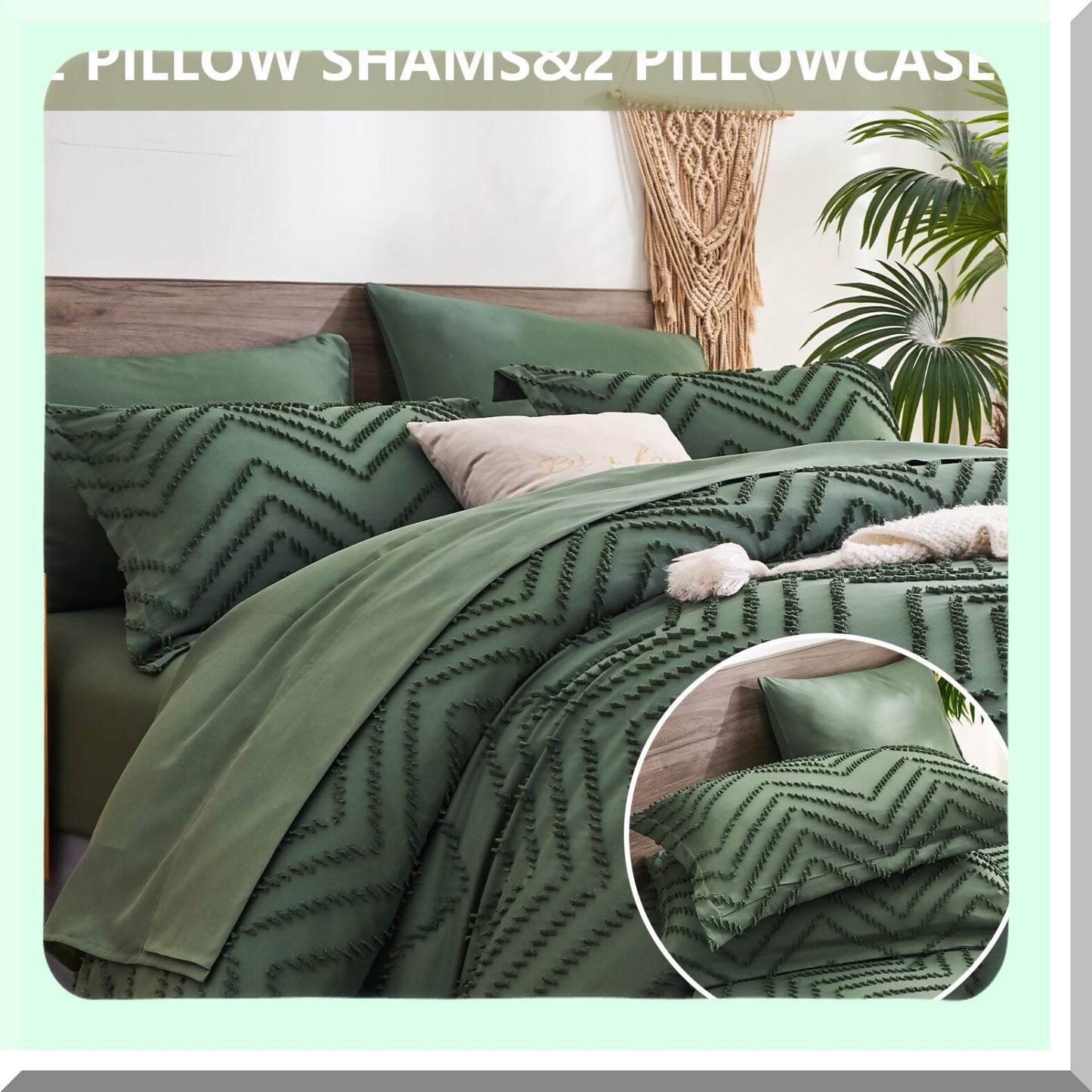 Forest Green Dream Comforter Set - 7 Piece Bed in a Bag with Sheets, Chevron Design, Soft Microfiber, All Season Bedding Set - Size 90" x 102"