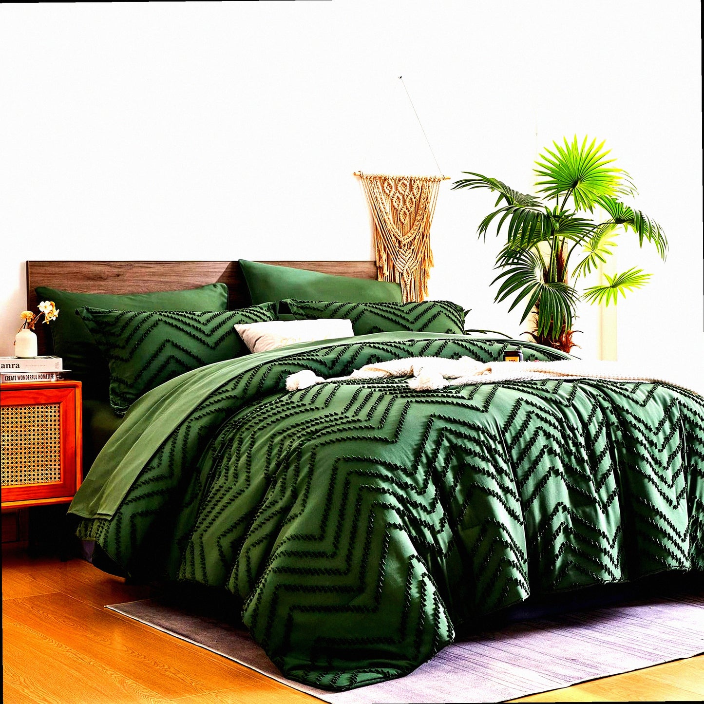 Forest Green Dream Comforter Set - 7 Piece Bed in a Bag with Sheets, Chevron Design, Soft Microfiber, All Season Bedding Set - Size 90" x 102"